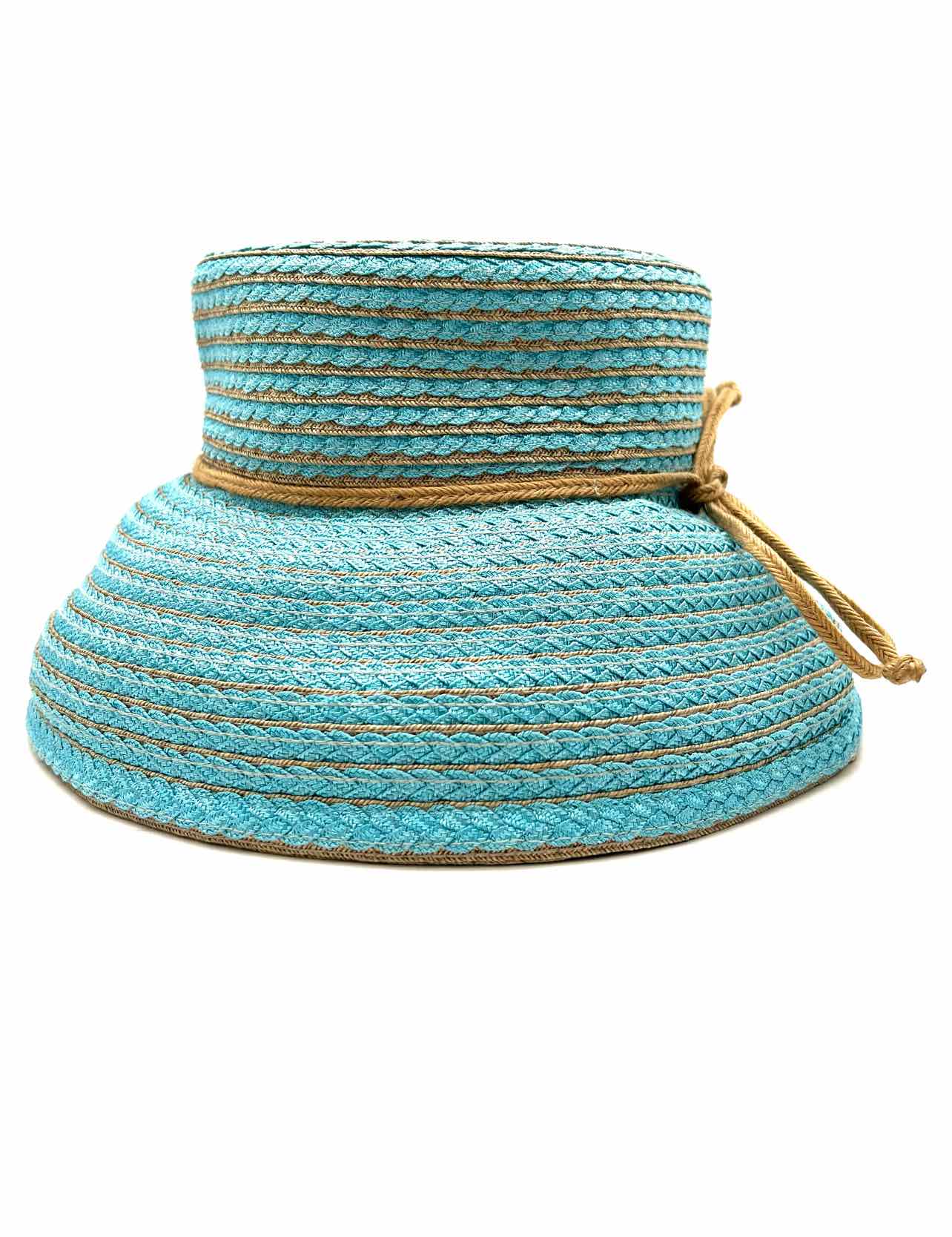 Eric Javits Aqua/Tan Woven Designer Hat - Image 4