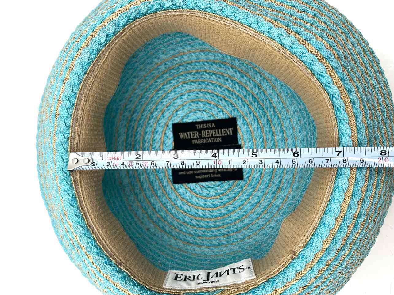 Eric Javits Aqua/Tan Woven Designer Hat - Image 7