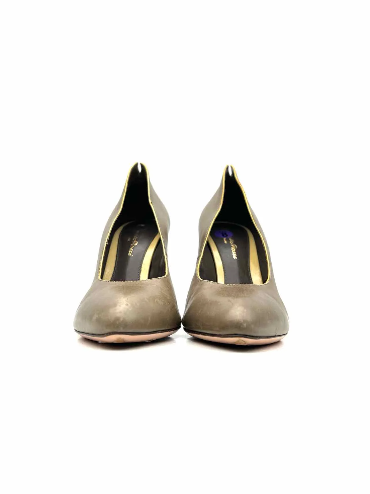 Gianvito Rossi Size 8 Olive/Yellow Trim Leather Designer Pumps - Image 2