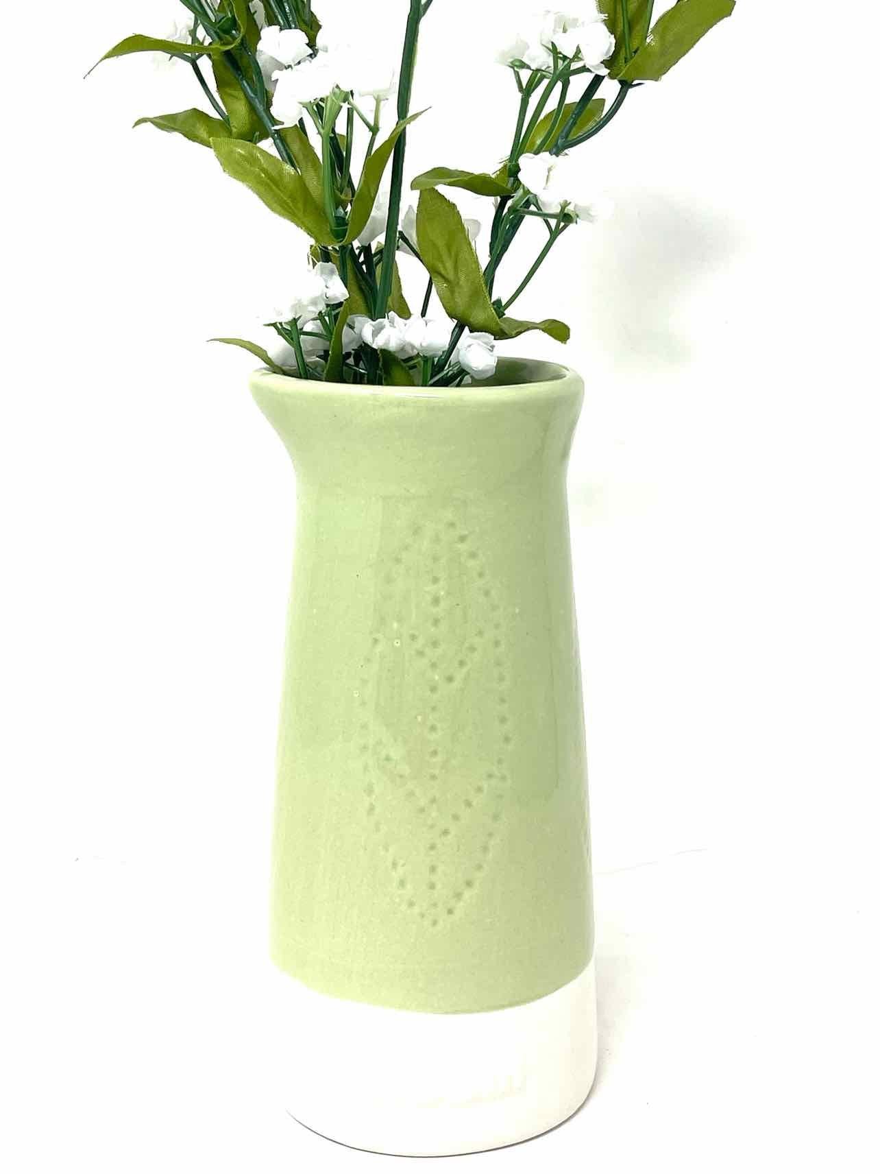 Green/White Baby's Breath Small Home Decor Floral Arrangement - Image 3