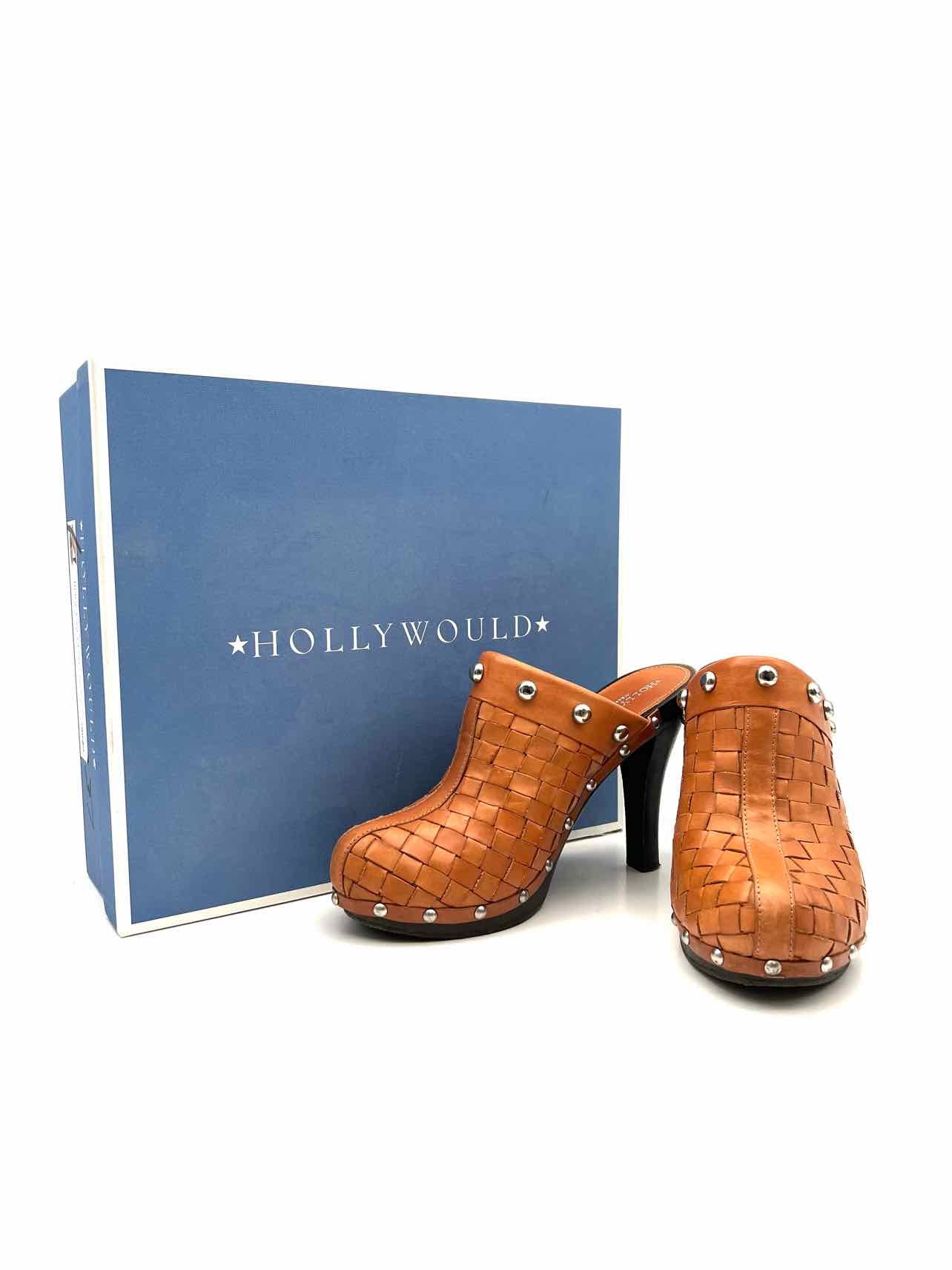 Hollywould Size 7? Tan/Silver Studded Woven W/ BOX!!! Shoes Clogs