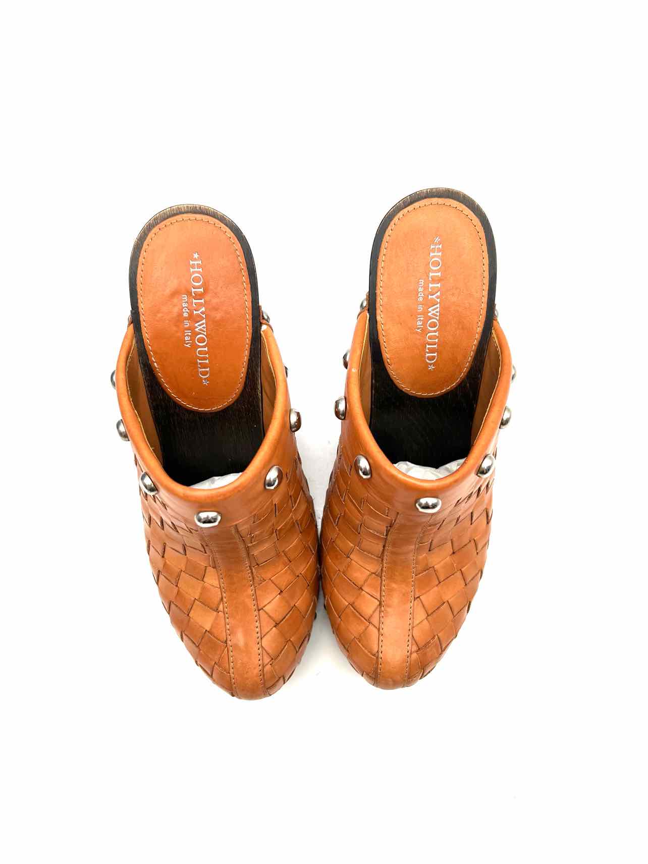 Hollywould Size 7? Tan/Silver Studded Woven W/ BOX!!! Shoes Clogs - Image 3