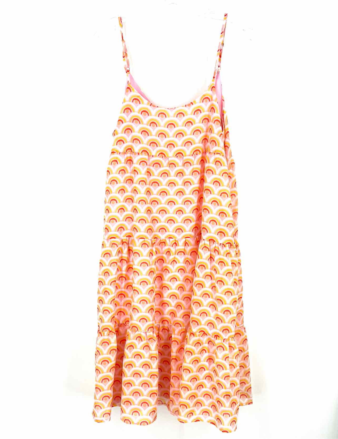 J. Marie Size M Pk/Yw/Or Scalloped Tiered Designer Dress