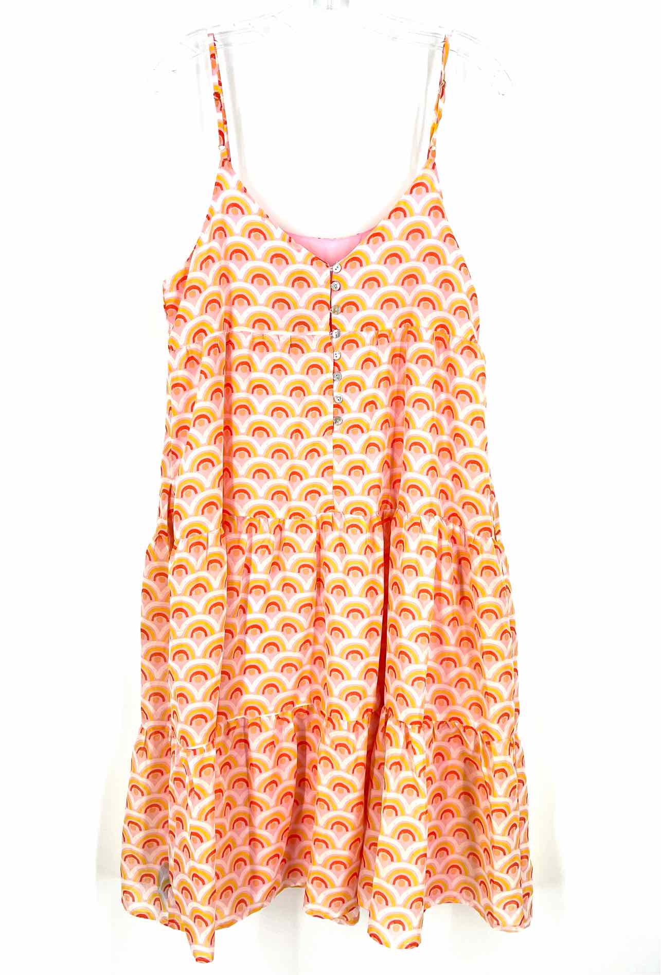 J. Marie Size M Pk/Yw/Or Scalloped Tiered Designer Dress - Image 2