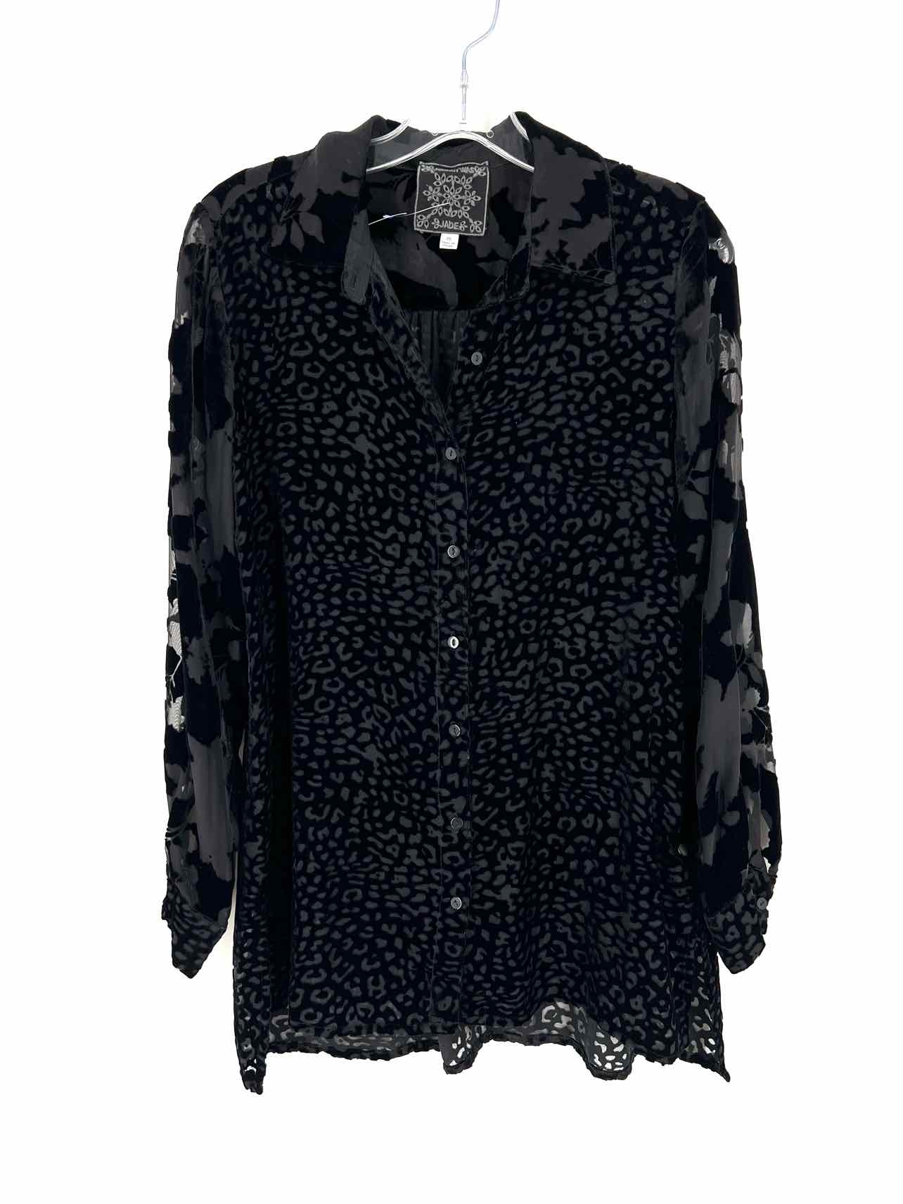 Jade by Johnny Was Size XS Black Animal Print Burnout Velvet Designer Blouse