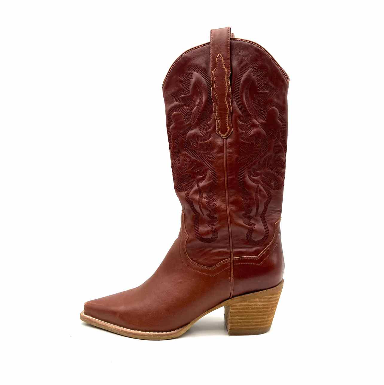 Jeffrey Campbell Size 7 Cognac Stitched Leather Designer Cowboy Boots - Image 2
