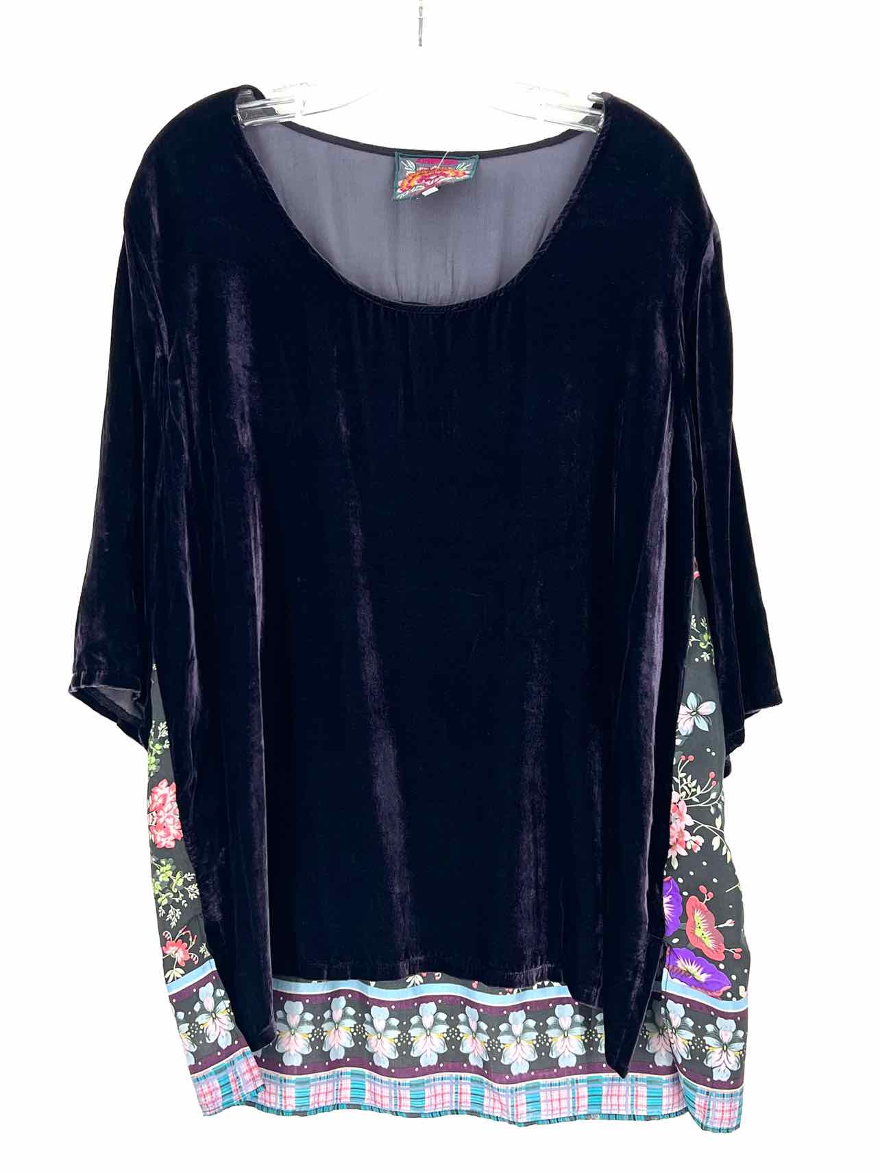 Johnny Was Size M Eggplant/Multi Floral Velvet/Silk Designer Tunic
