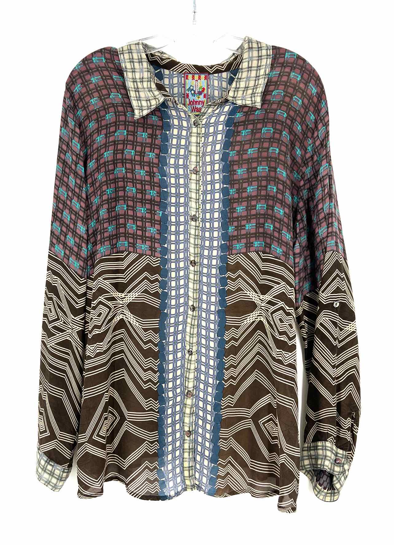 Johnny Was Size XL Mauve/Multi Multi-Print Rayon Designer Blouse
