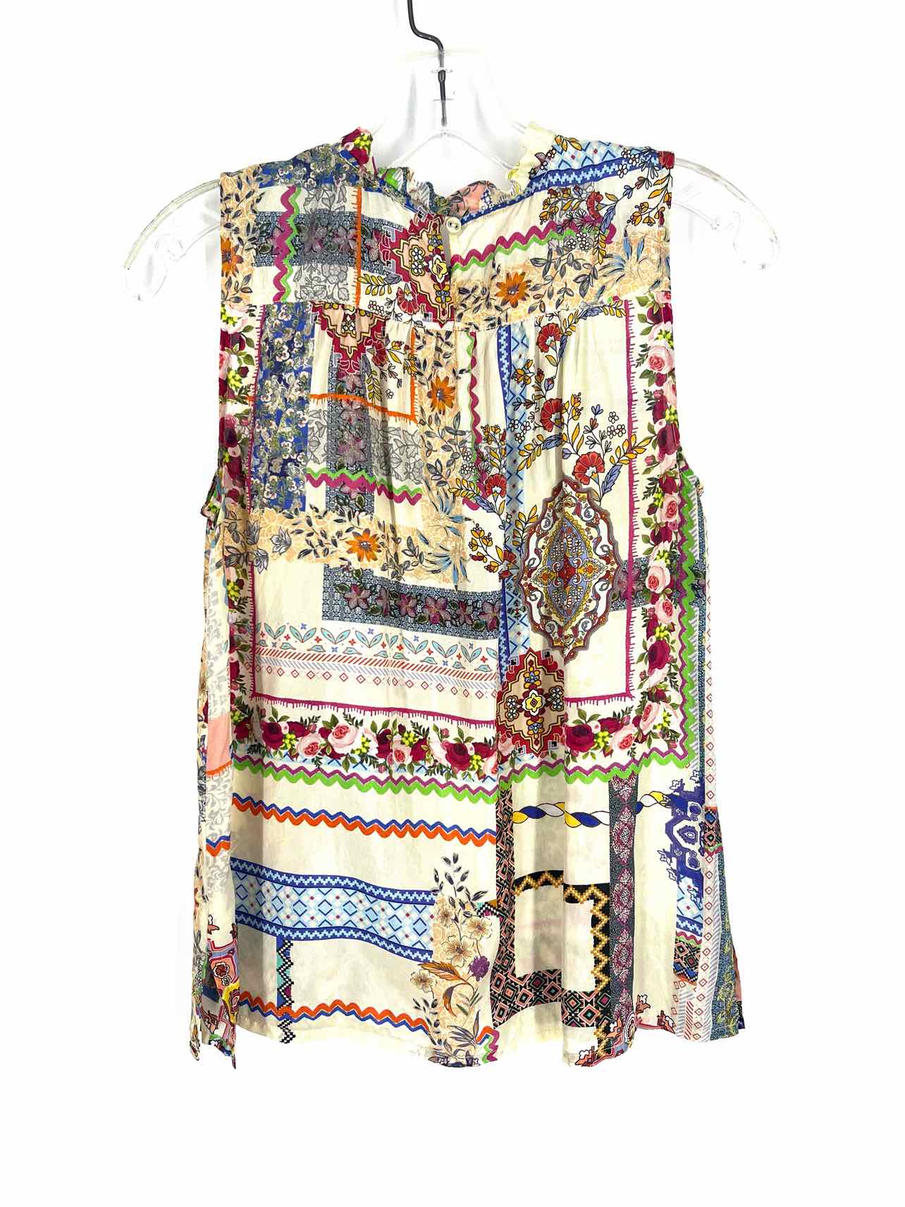 Johnny Was Size XXS Beige/Multi Floral Silk Designer Top-Sleeveless - Image 2