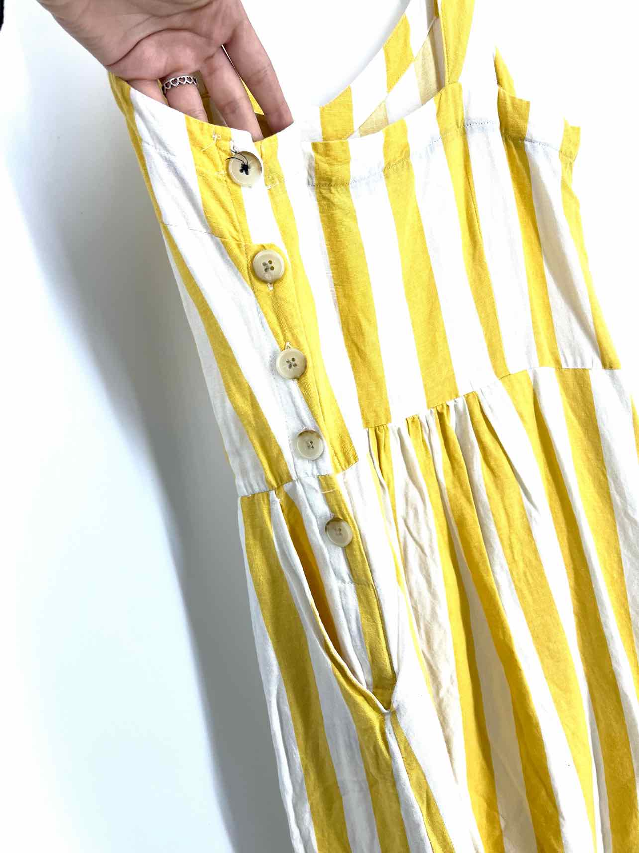 Joules Size 8 Yellow/White Stripe Cinched Dresses Dress - Image 2
