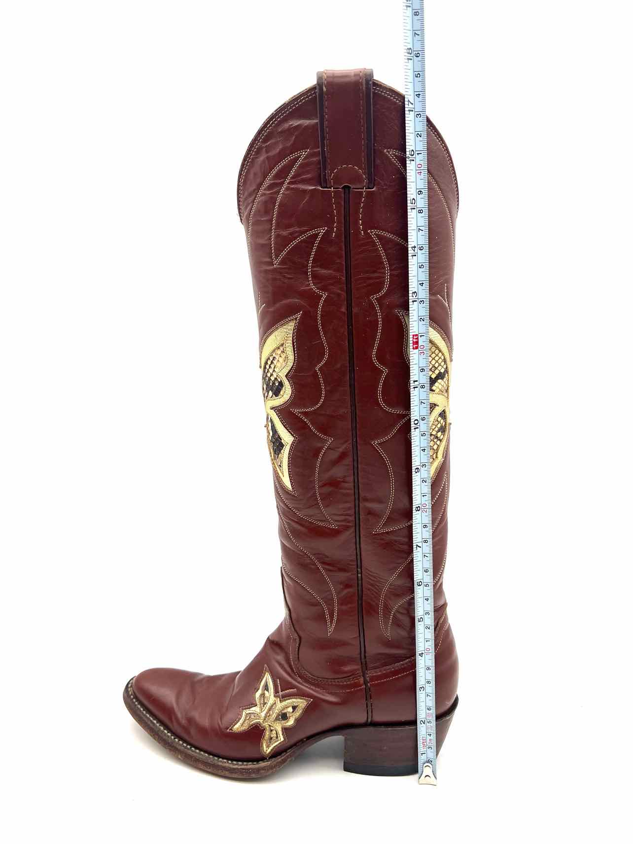 Justin Size 5 R Brown/Cream Butterflies Leather Vintage Designer Cowboy Boots - Image 10