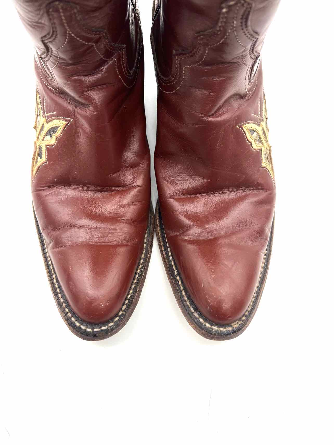 Justin Size 5 R Brown/Cream Butterflies Leather Vintage Designer Cowboy Boots - Image 3