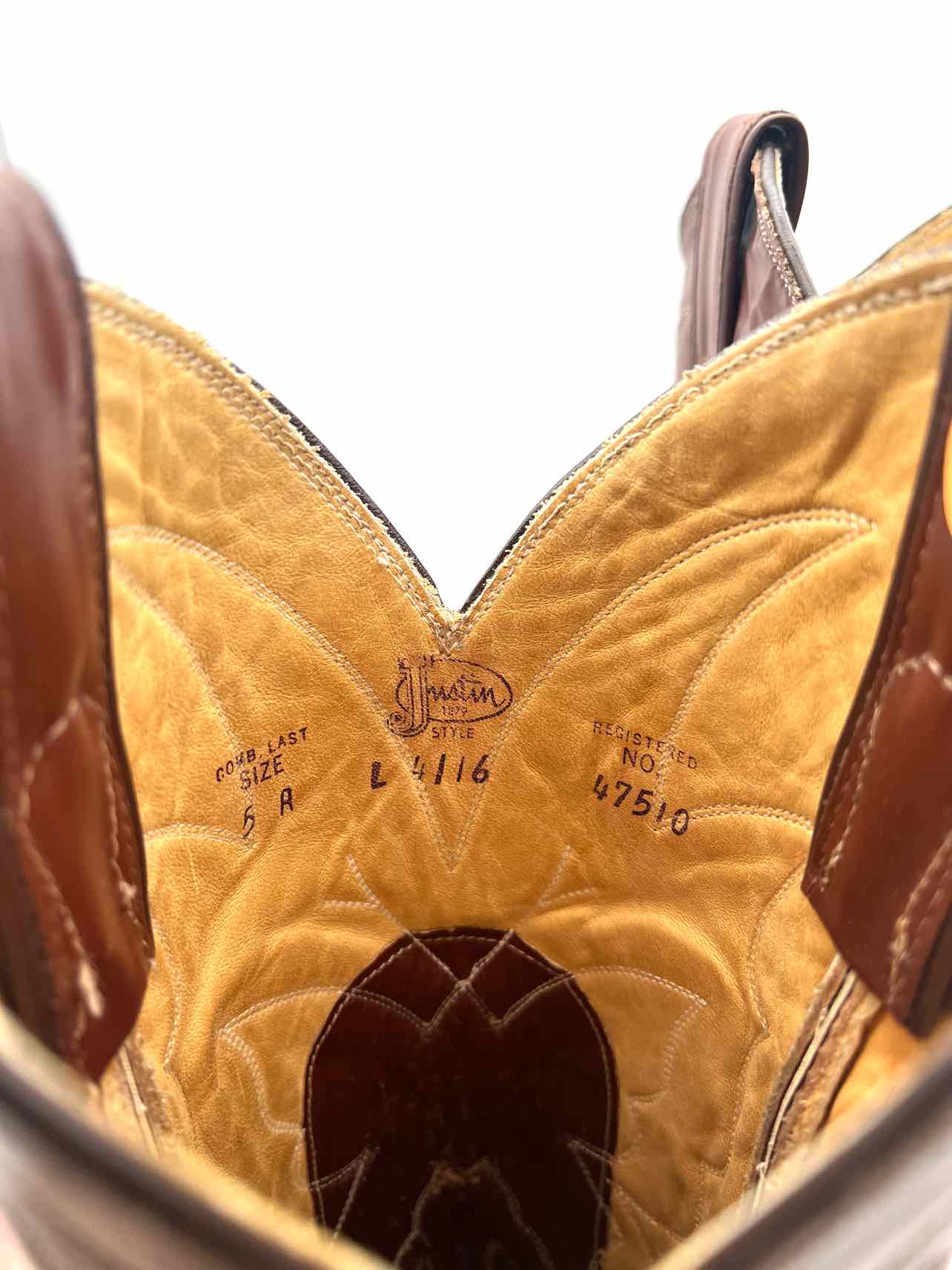 Justin Size 5 R Brown/Cream Butterflies Leather Vintage Designer Cowboy Boots - Image 4