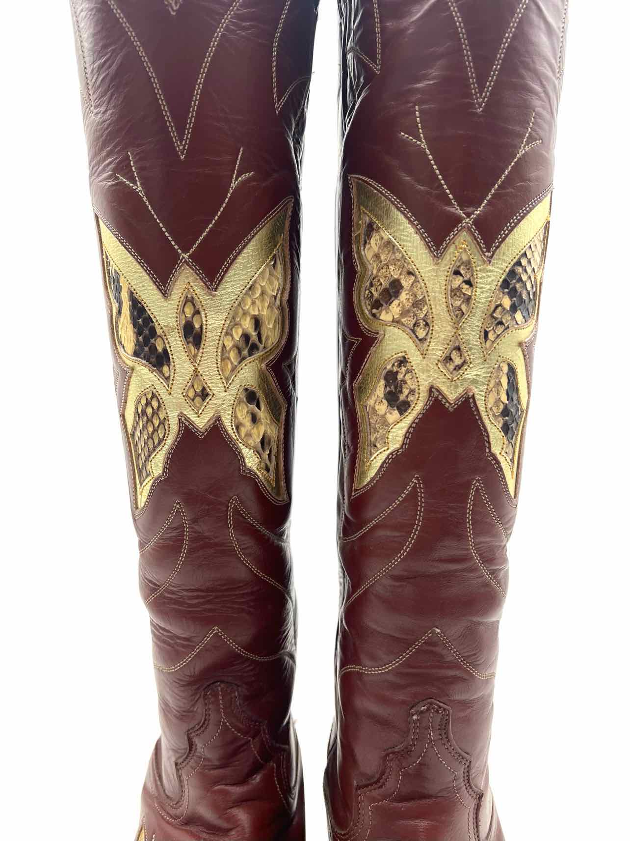 Justin Size 5 R Brown/Cream Butterflies Leather Vintage Designer Cowboy Boots - Image 8