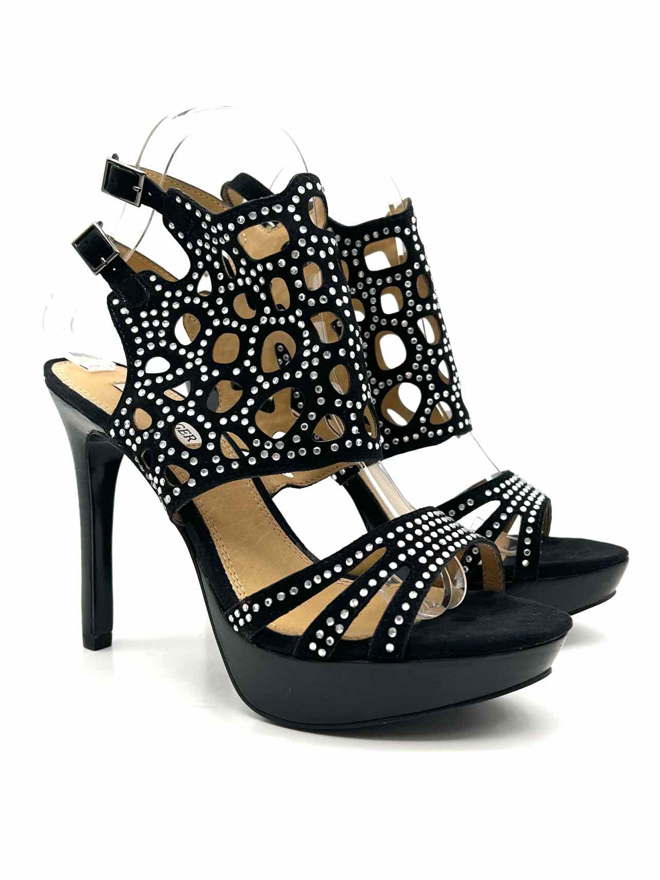 Kelsi Dagger Size 7.5 Black/Silver Rhinestones Suede W/ BOX!!! Sandals Heels