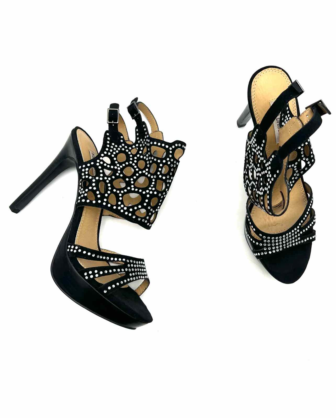 Kelsi Dagger Size 7.5 Black/Silver Rhinestones Suede W/ BOX!!! Sandals Heels - Image 2