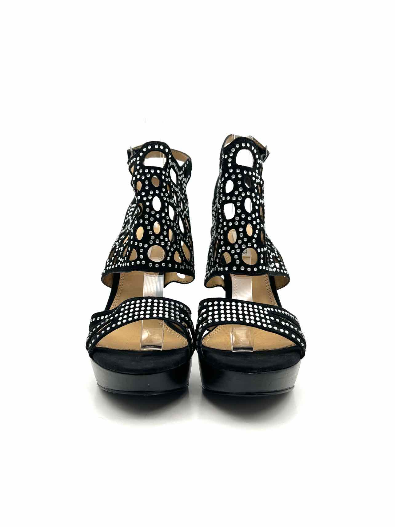 Kelsi Dagger Size 7.5 Black/Silver Rhinestones Suede W/ BOX!!! Sandals Heels - Image 5
