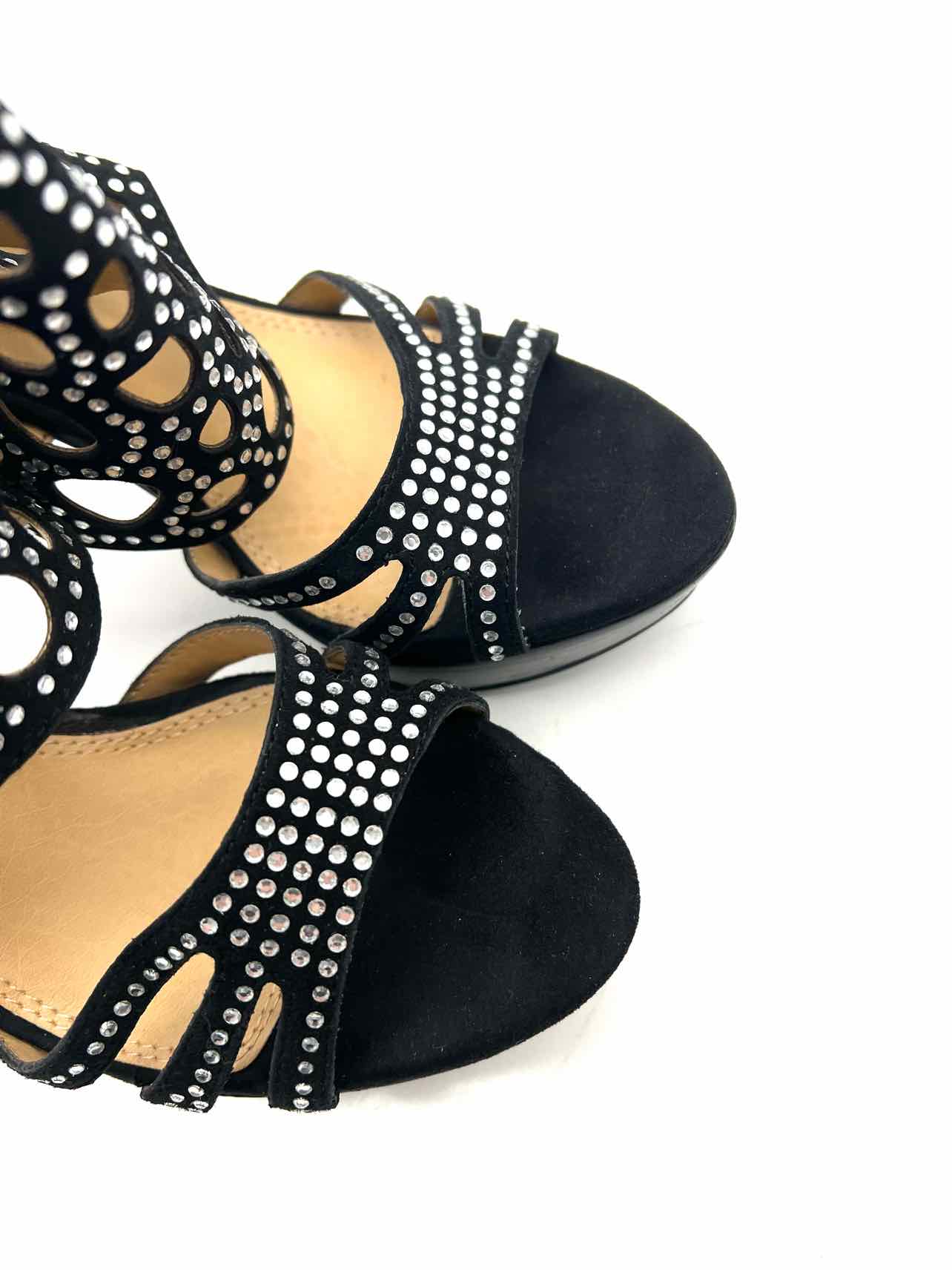 Kelsi Dagger Size 7.5 Black/Silver Rhinestones Suede W/ BOX!!! Sandals Heels - Image 6