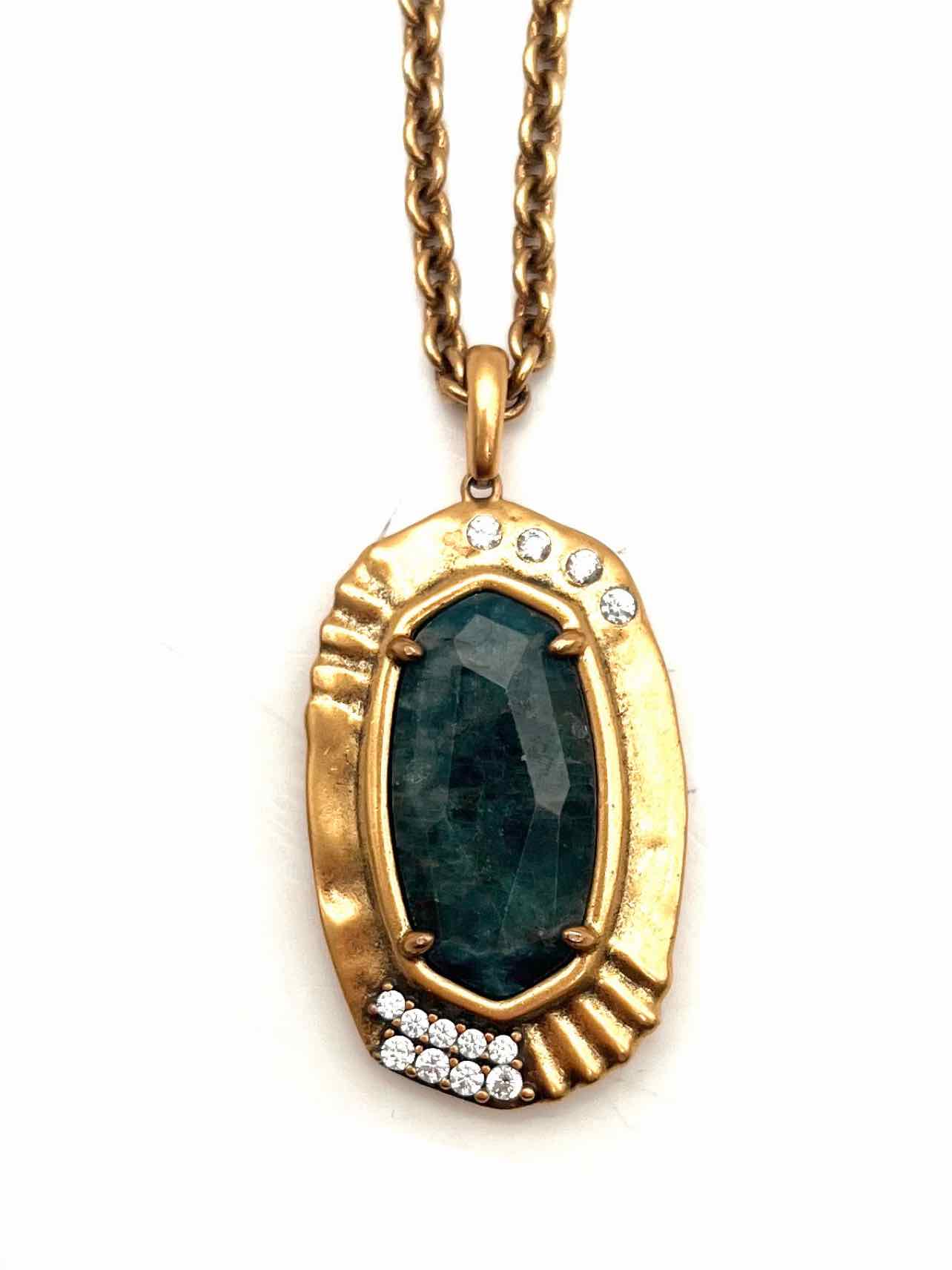Kendra Scott Size Adj. Gold/Green Jewel Vintage Jewelry Necklace - Image 4