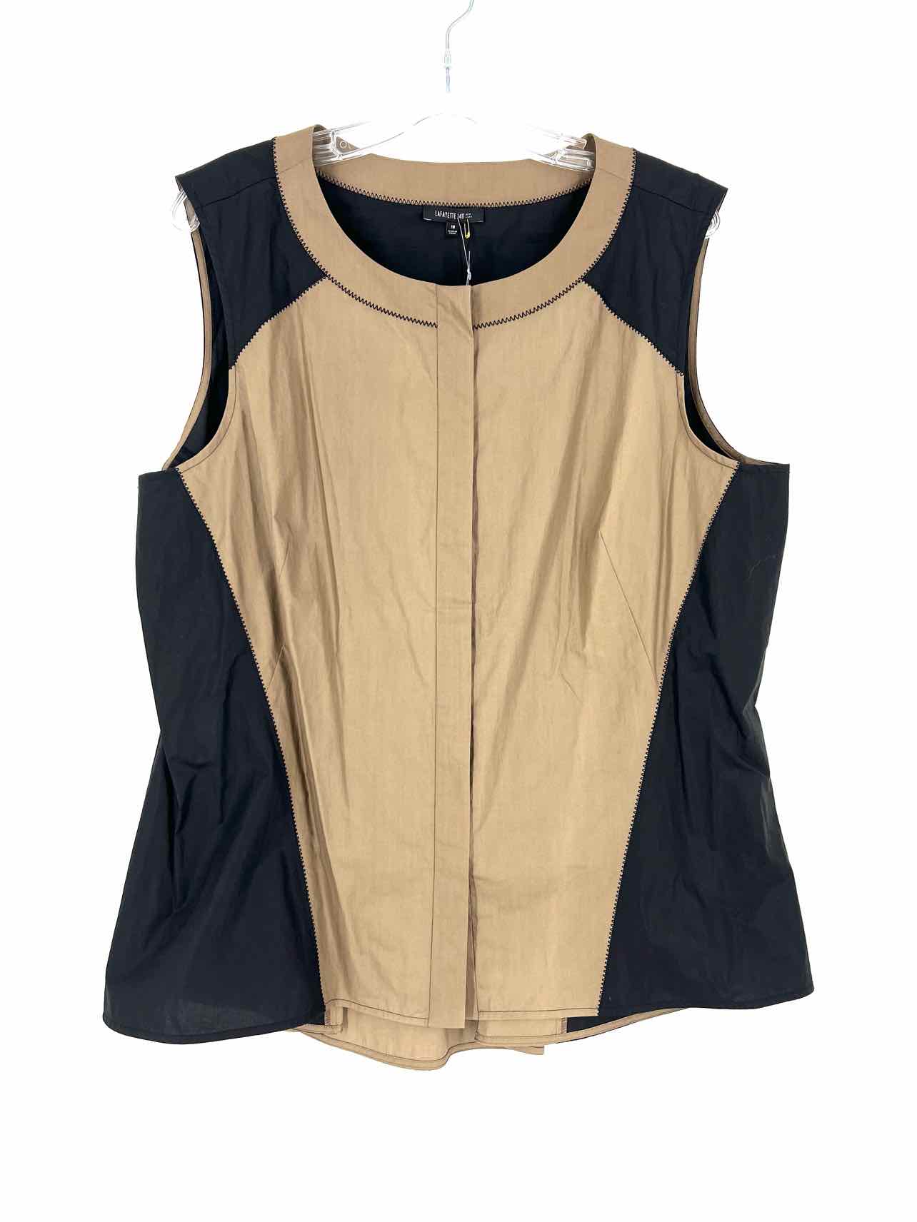 Lafayette 148 Size 18 Taupe/Black Color Block Poplin PLUS Sleeveless Blouse
