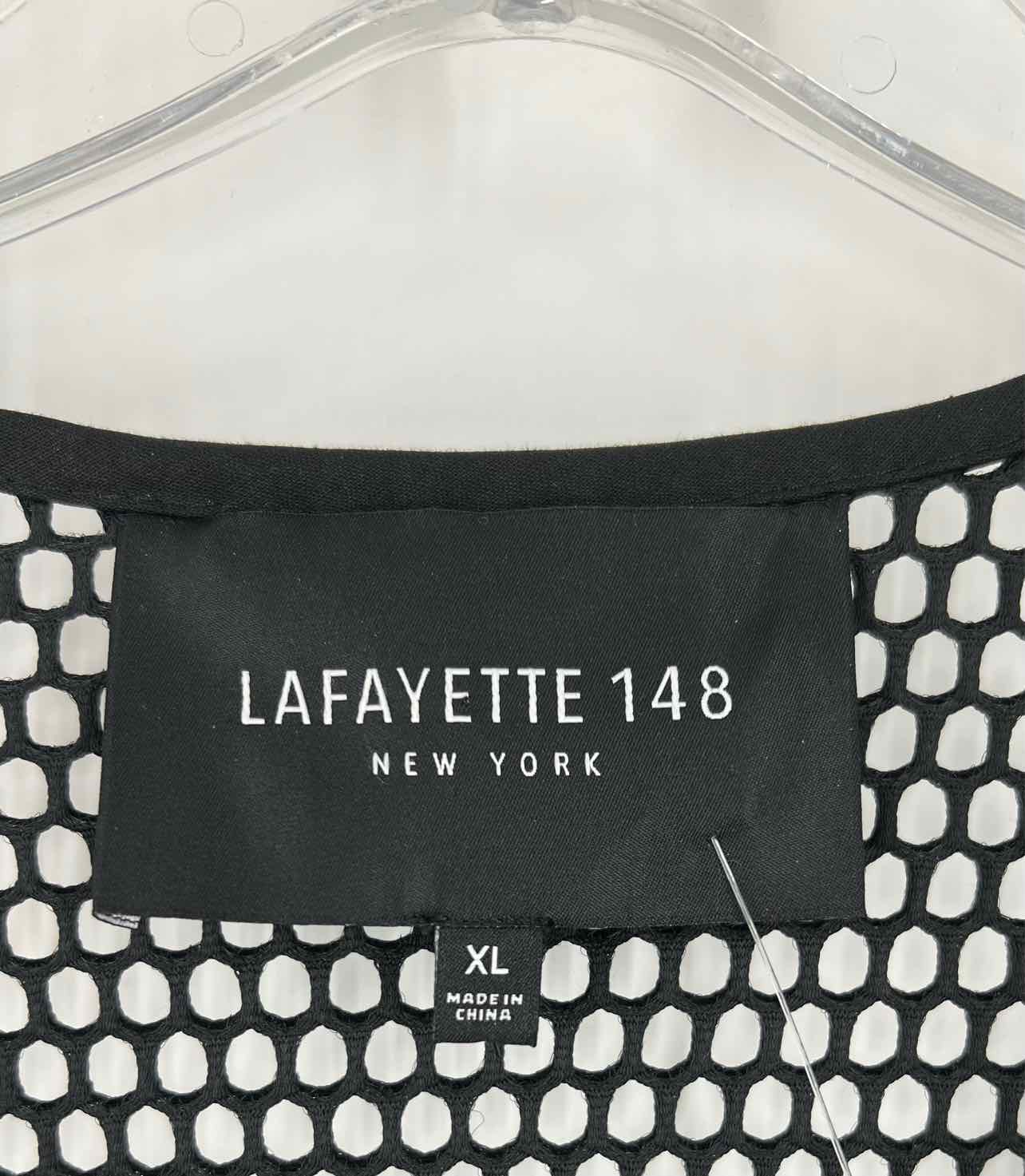 Lafayette 148 Size XL Black Blocked Mesh Designer Cardigan - Image 3
