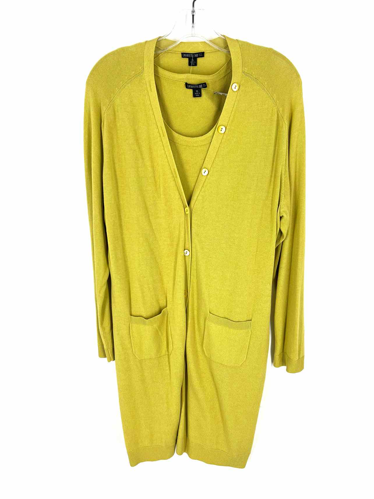 Lafayette 148 Size XL Citron Knit Cotton Blend Designer Cardigan Set - Image 2
