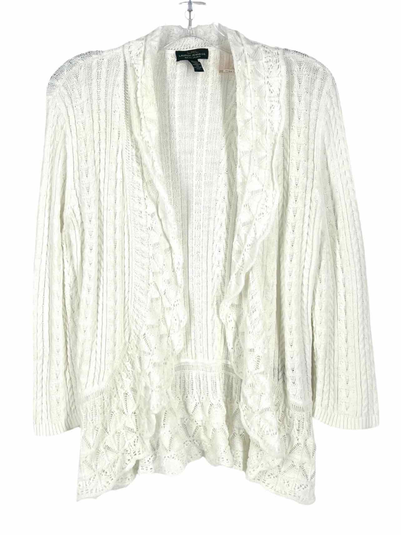 Lauren Ralph Lauren Size XL White Textured Knit Cardigans Cardigan
