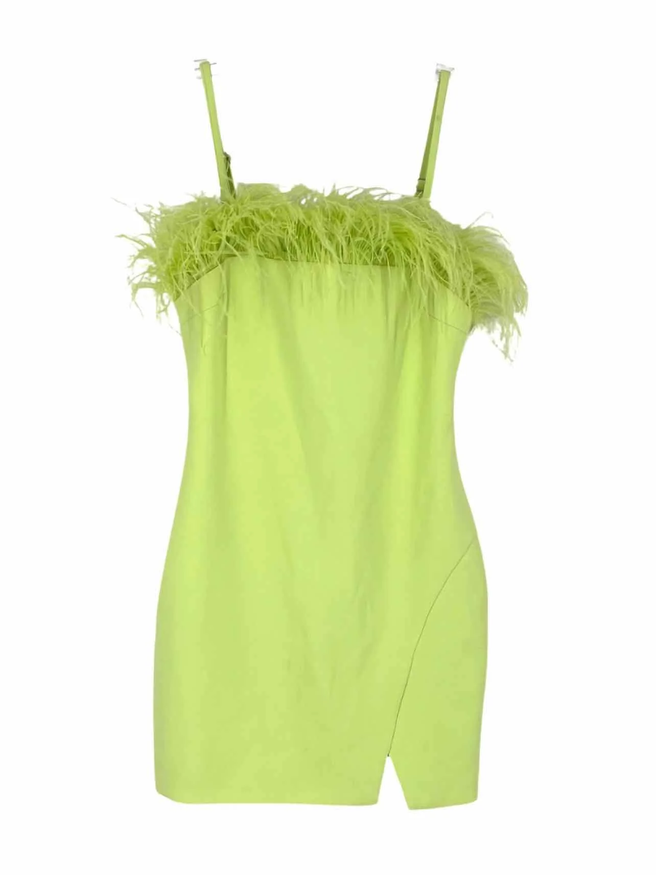 Likely Size 4 Lime Green Feathers Trim NEW Designer Dress
