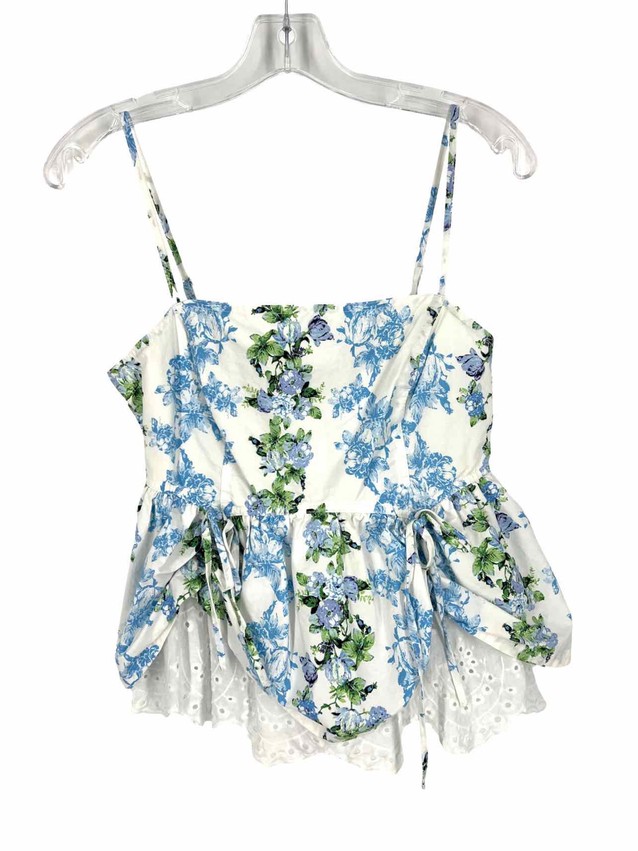 Listicle Size M Wh/Bl/Gr Floral Ruched Tops Top-Sleeveless