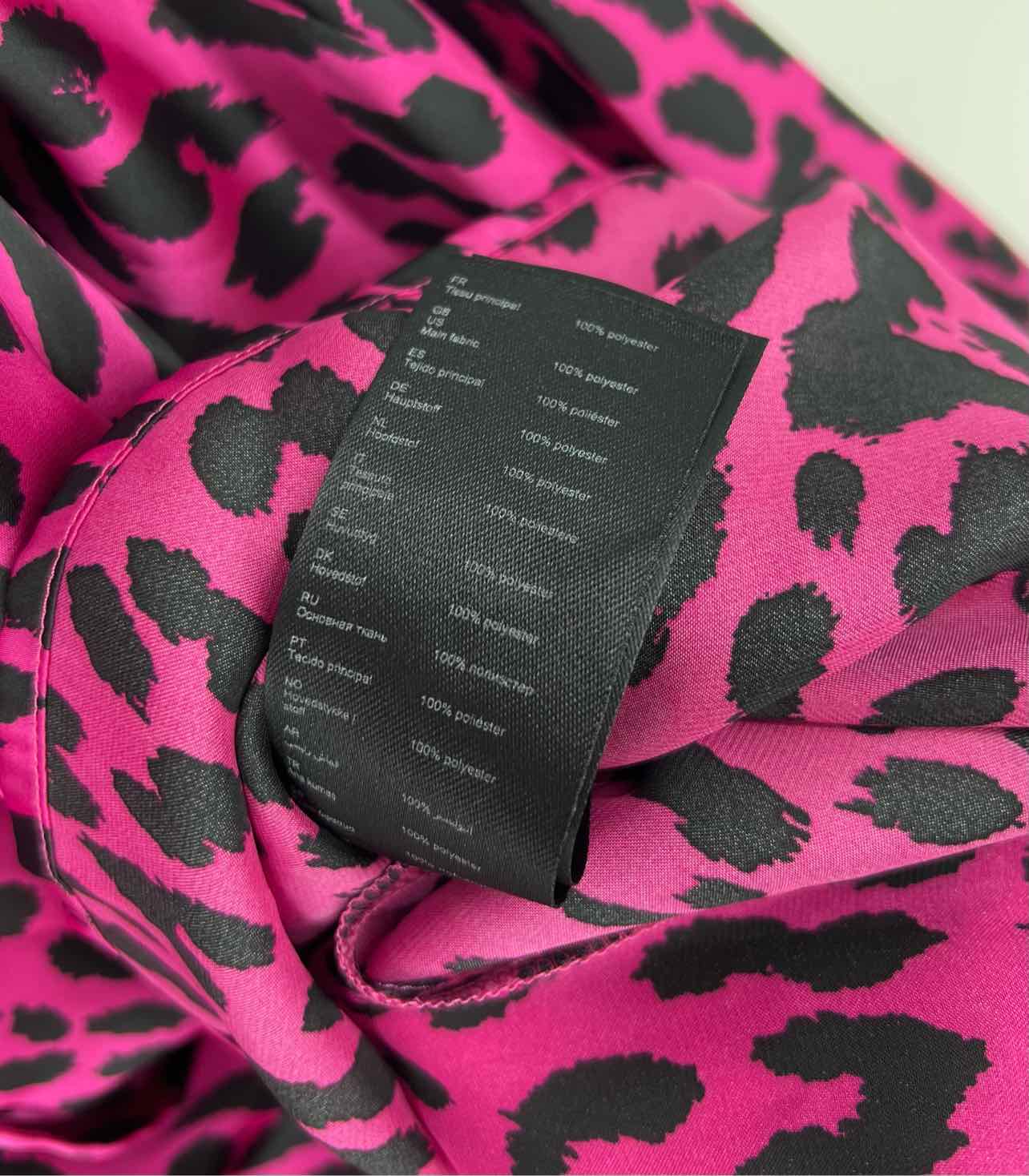 Maje Size 2 Magenta/Black Animal Print Gathered Designer Blouse - Image 4