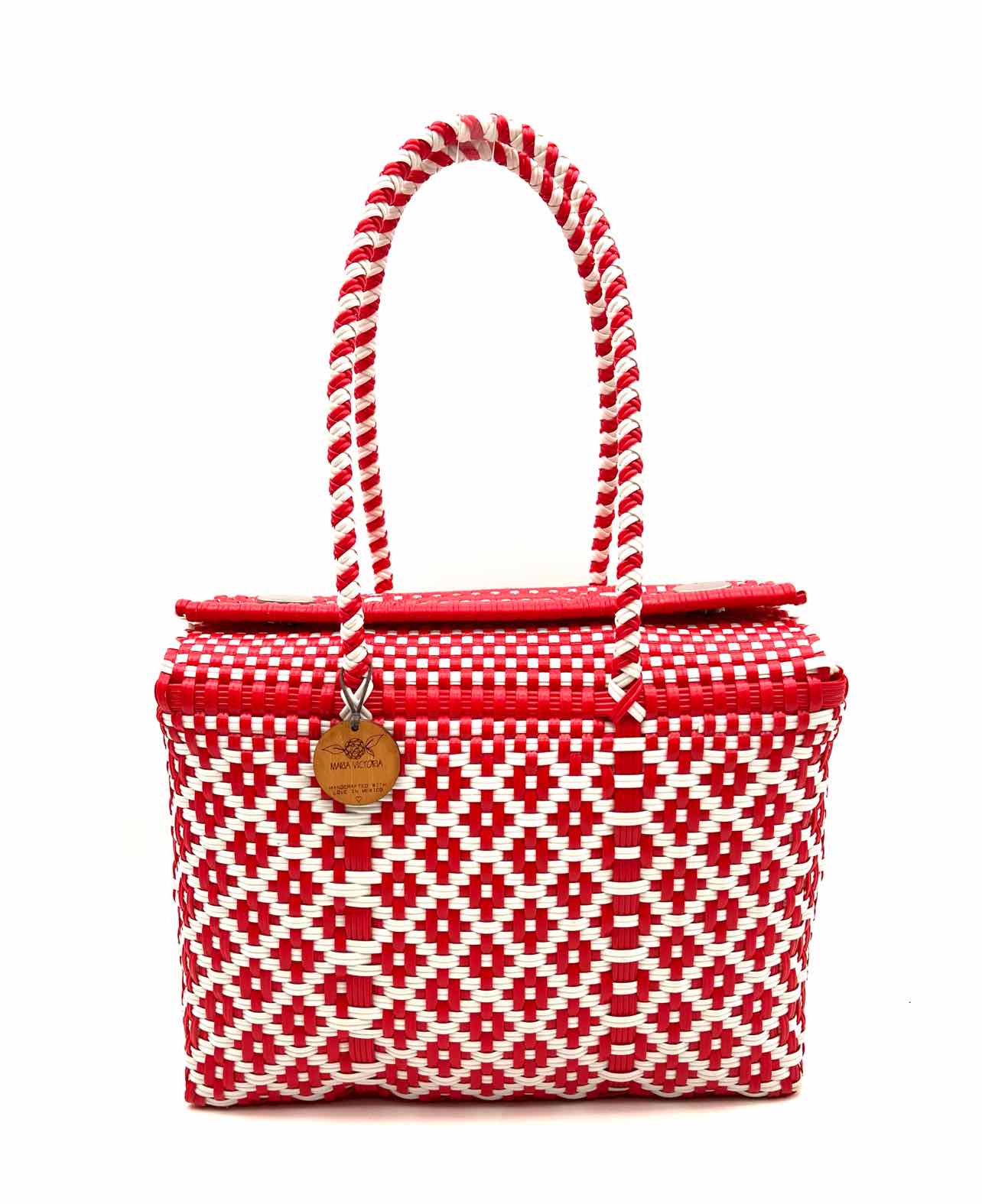 Maria Victoria Red/White Woven Rubber Purses Tote