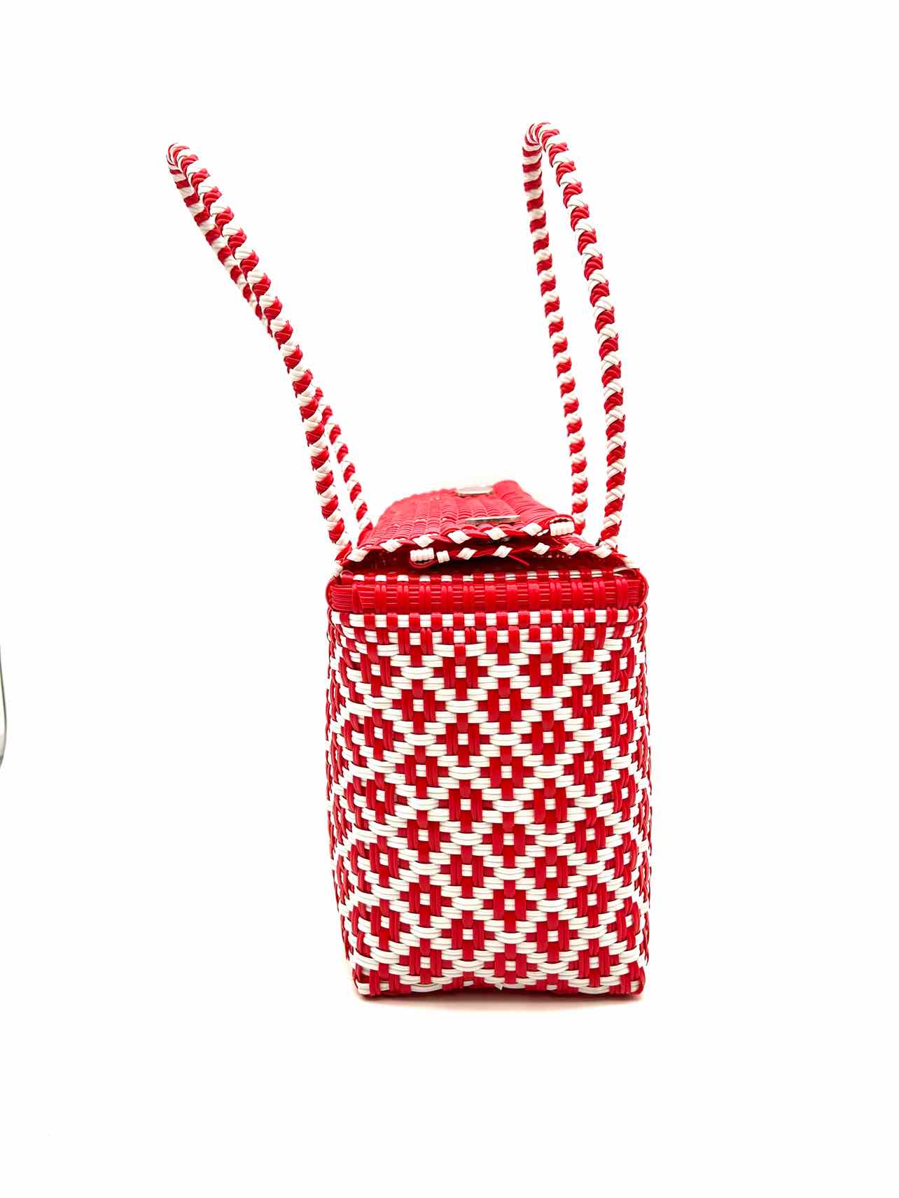 Maria Victoria Red/White Woven Rubber Purses Tote - Image 2