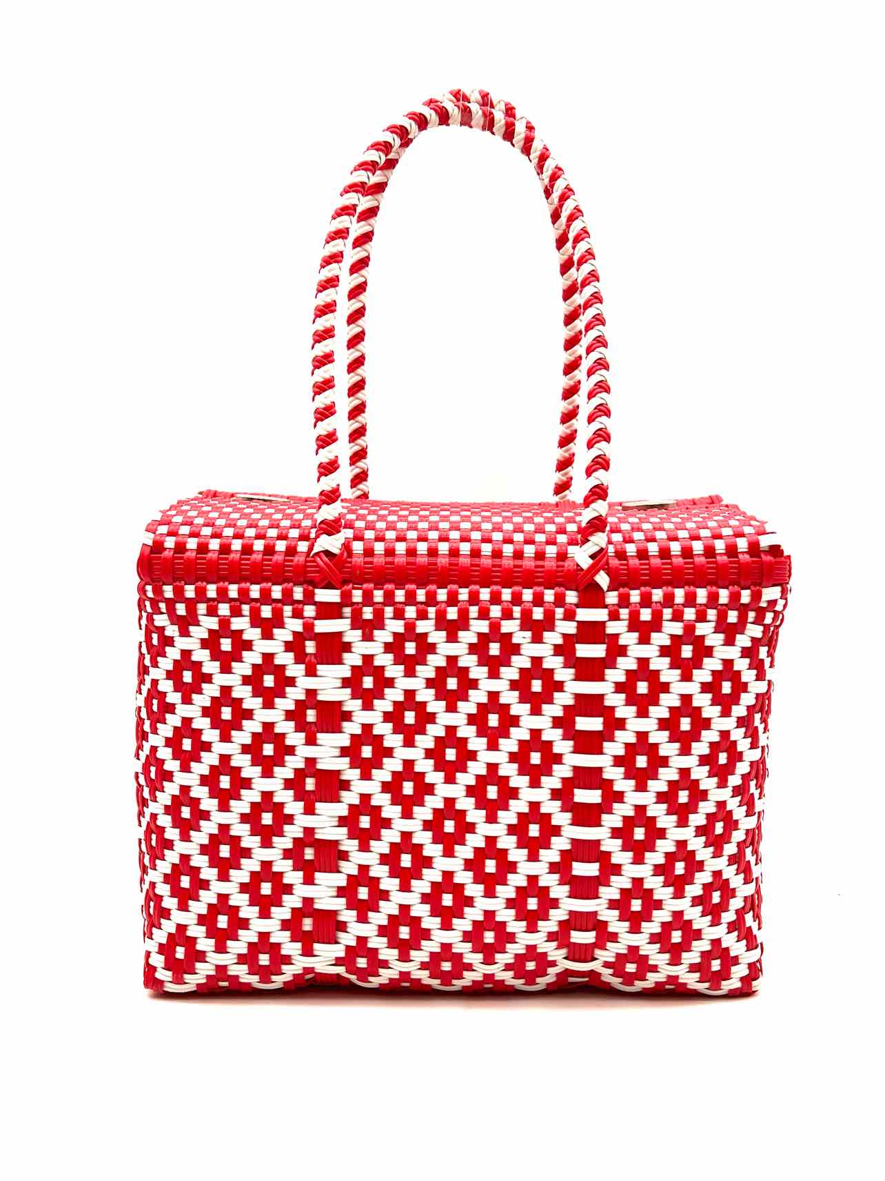 Maria Victoria Red/White Woven Rubber Purses Tote - Image 3