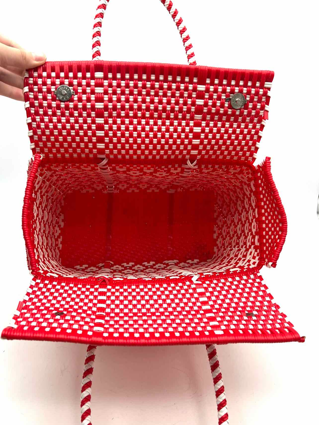 Maria Victoria Red/White Woven Rubber Purses Tote - Image 4