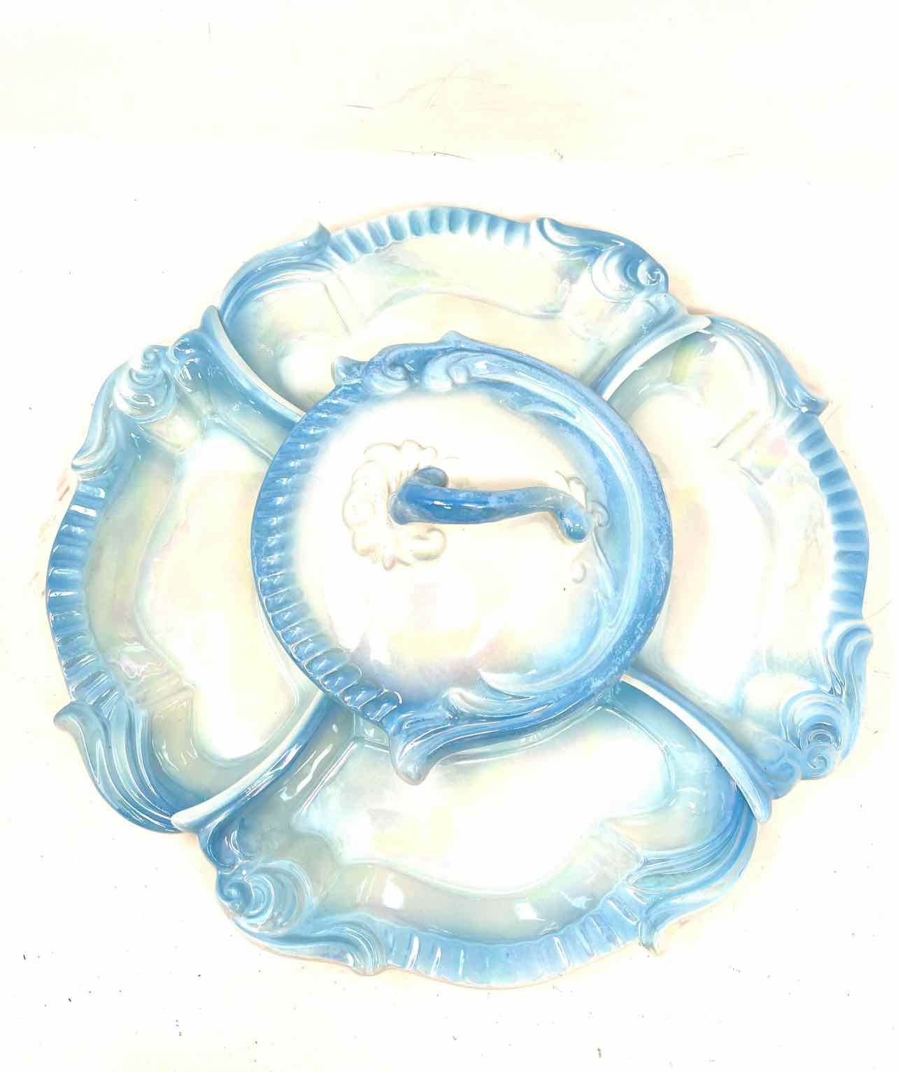 Maurice of California Lt Blue/White Pearlescent Home Decor Divided Dish