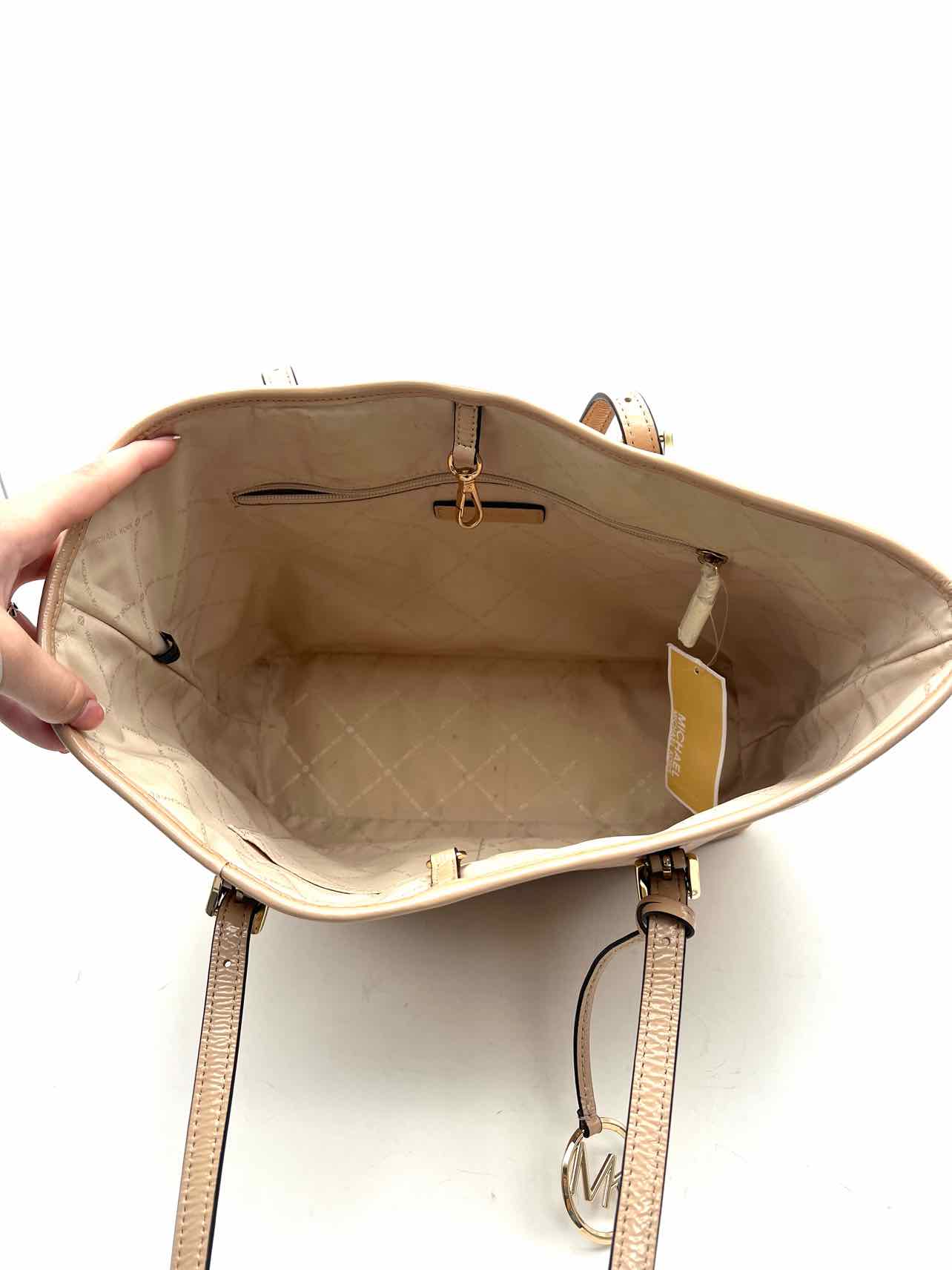 Michael Michael Kors Beige Monogrammed Leather Designer Tote - Image 3