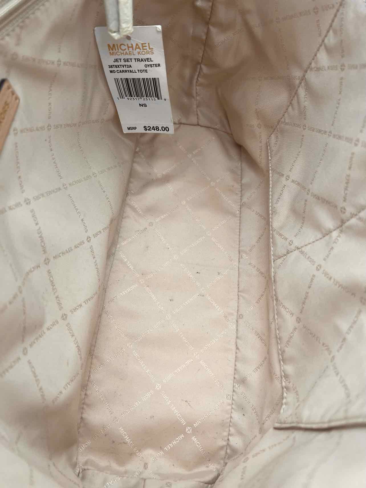 Michael Michael Kors Beige Monogrammed Leather Designer Tote - Image 4