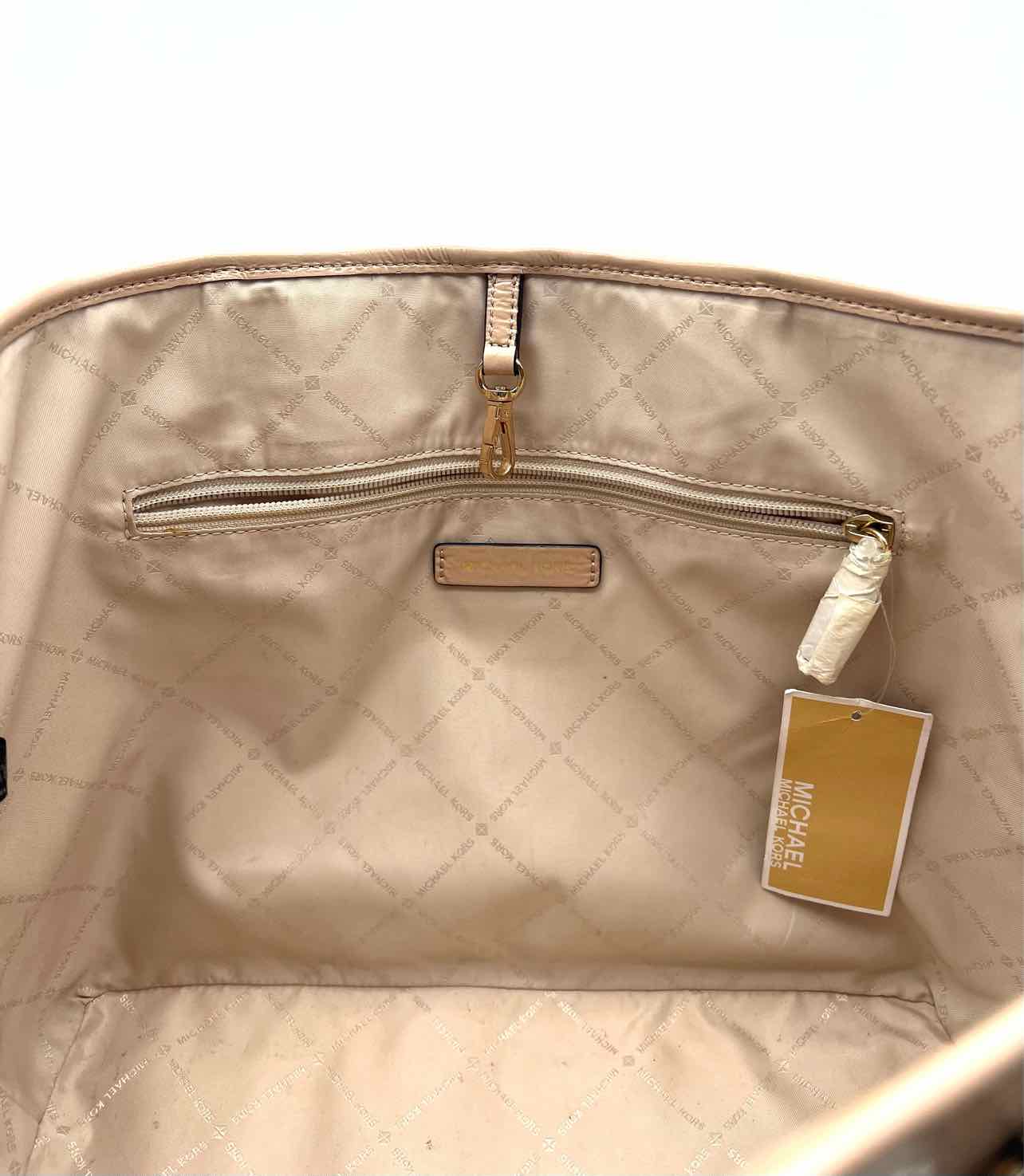 Michael Michael Kors Beige Monogrammed Leather Designer Tote - Image 5