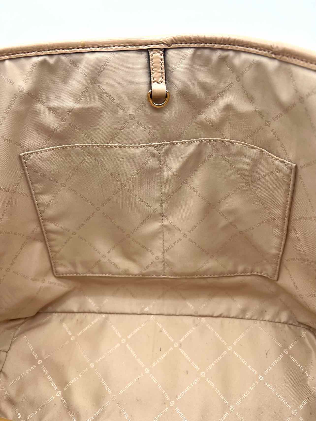 Michael Michael Kors Beige Monogrammed Leather Designer Tote - Image 6