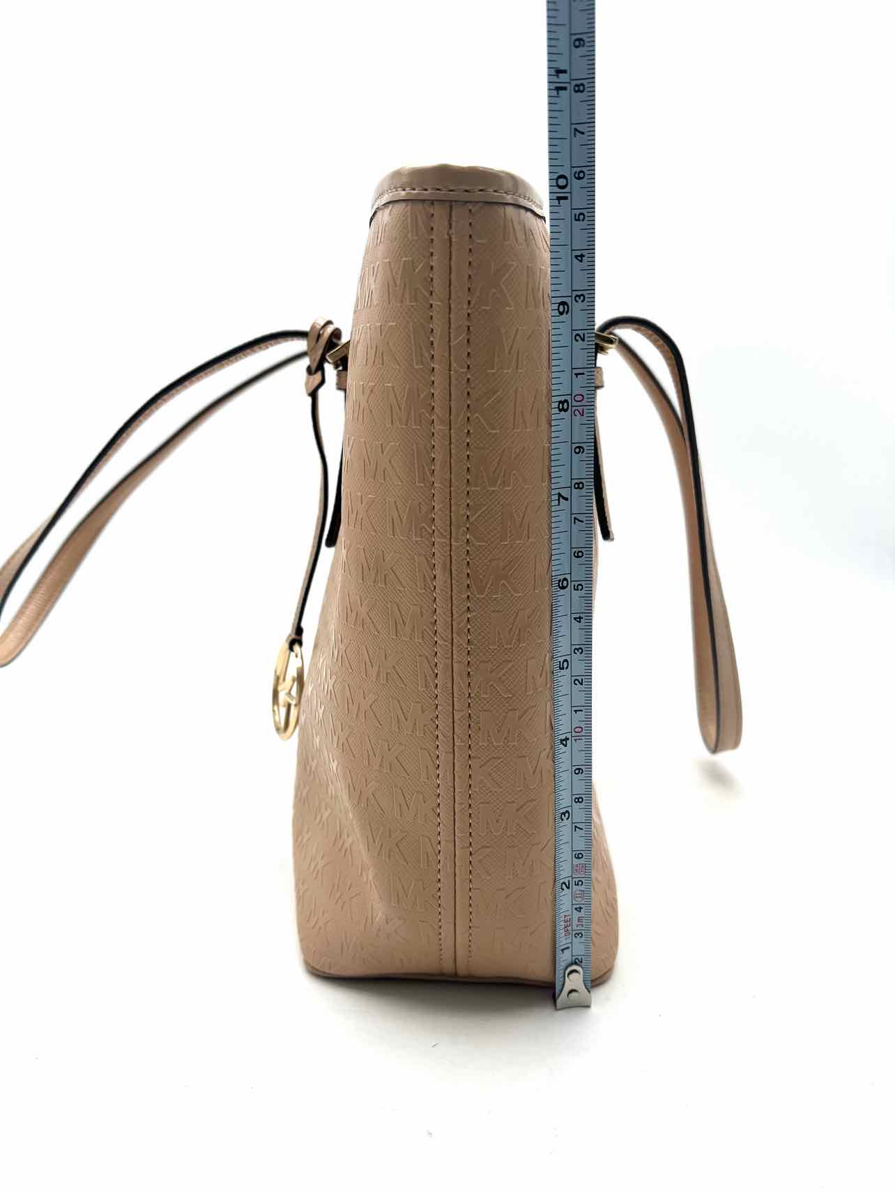 Michael Michael Kors Beige Monogrammed Leather Designer Tote - Image 8