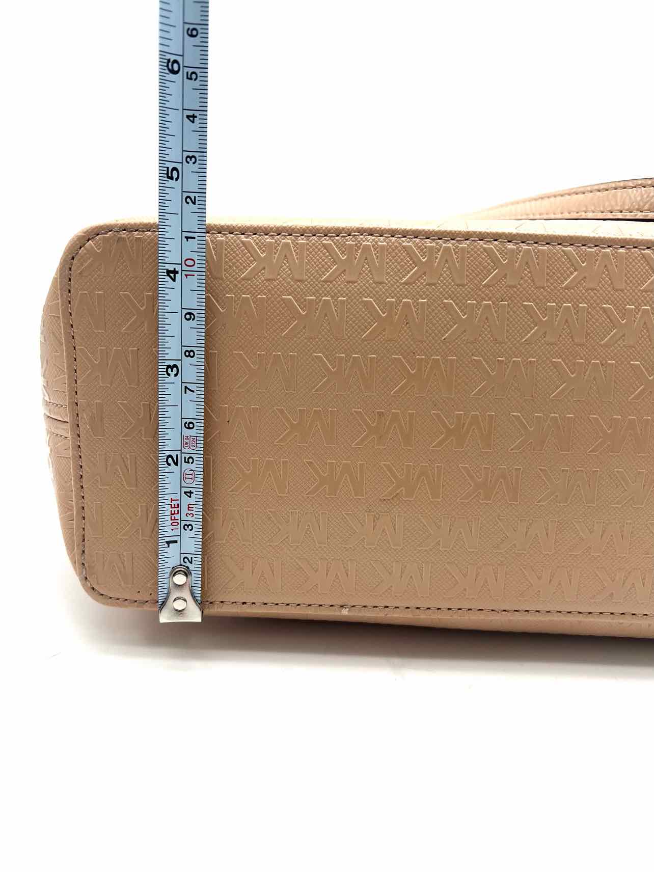 Michael Michael Kors Beige Monogrammed Leather Designer Tote - Image 9