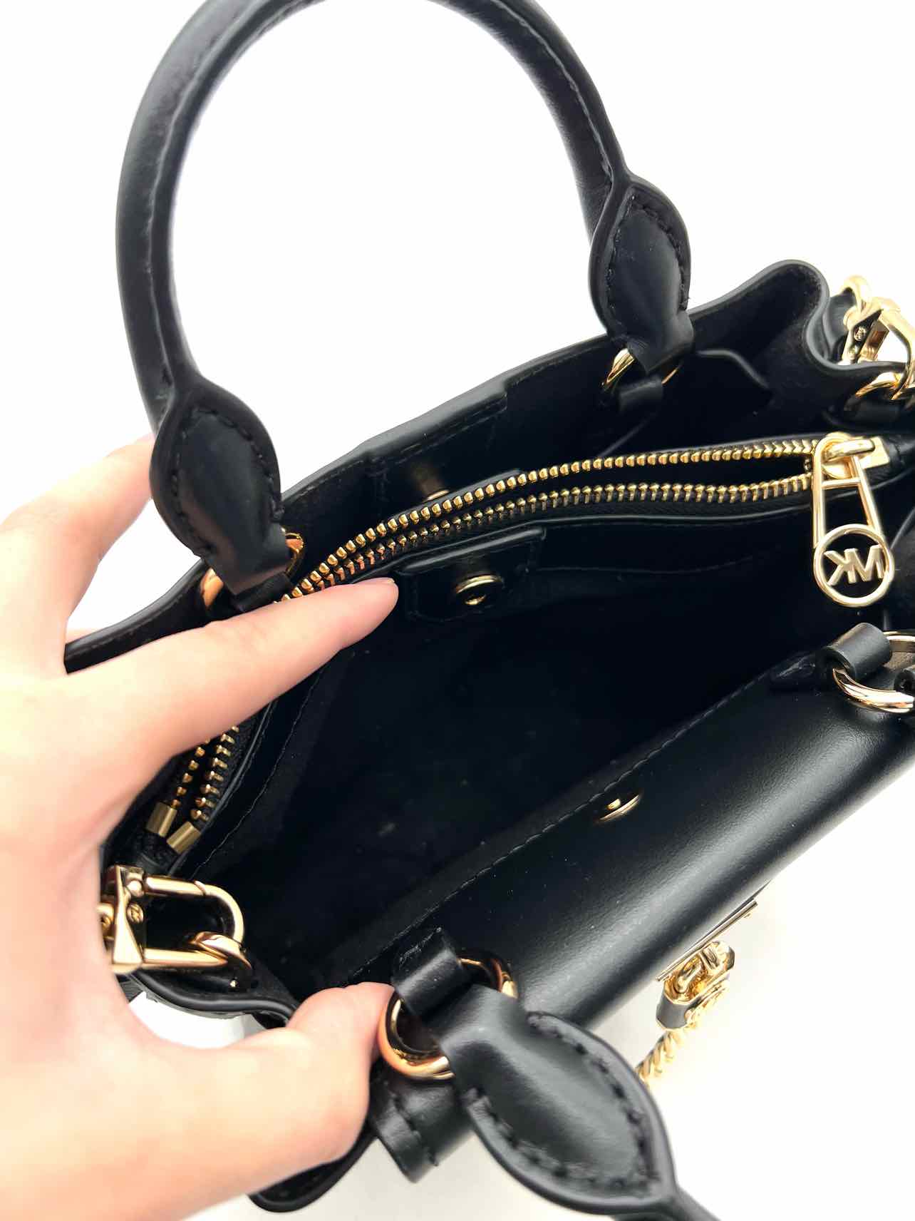 Michael Michael Kors Black/Gold Backpack Chain Leather Designer Satchel - Image 4