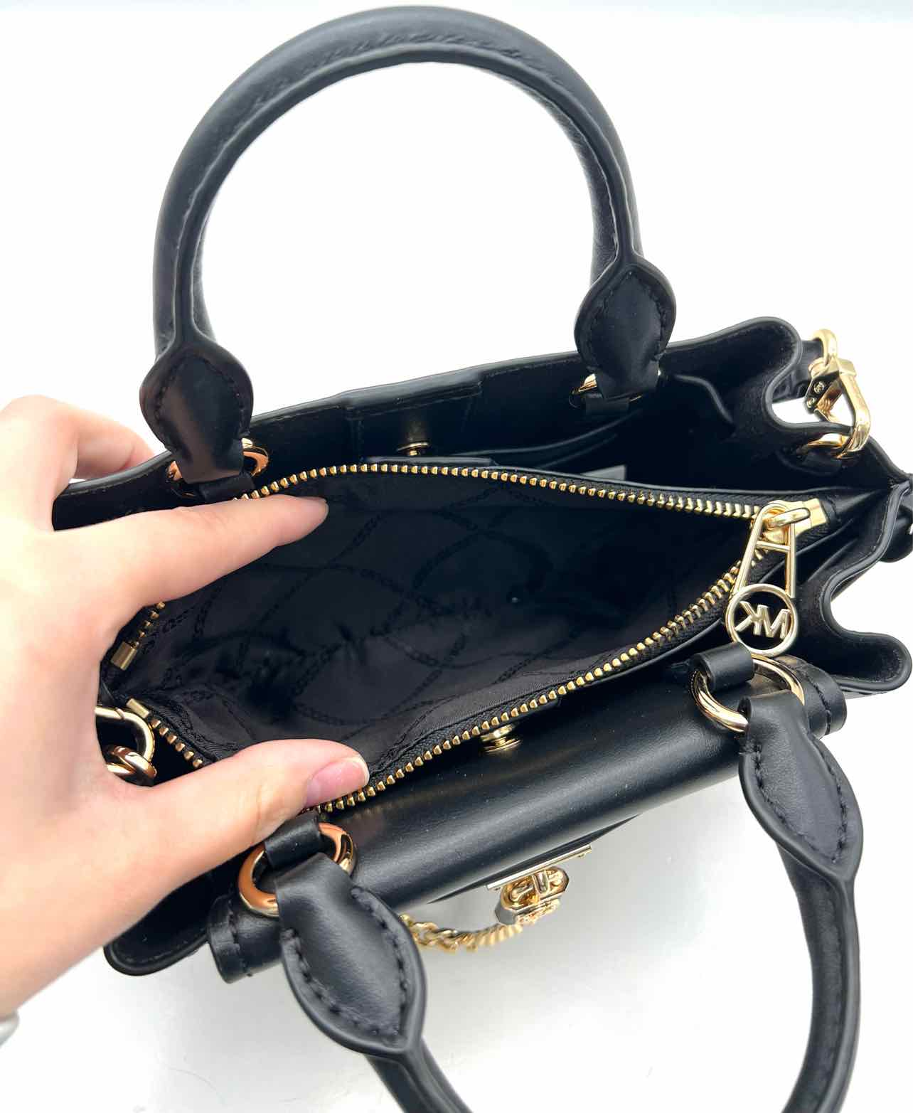 Michael Michael Kors Black/Gold Backpack Chain Leather Designer Satchel - Image 6