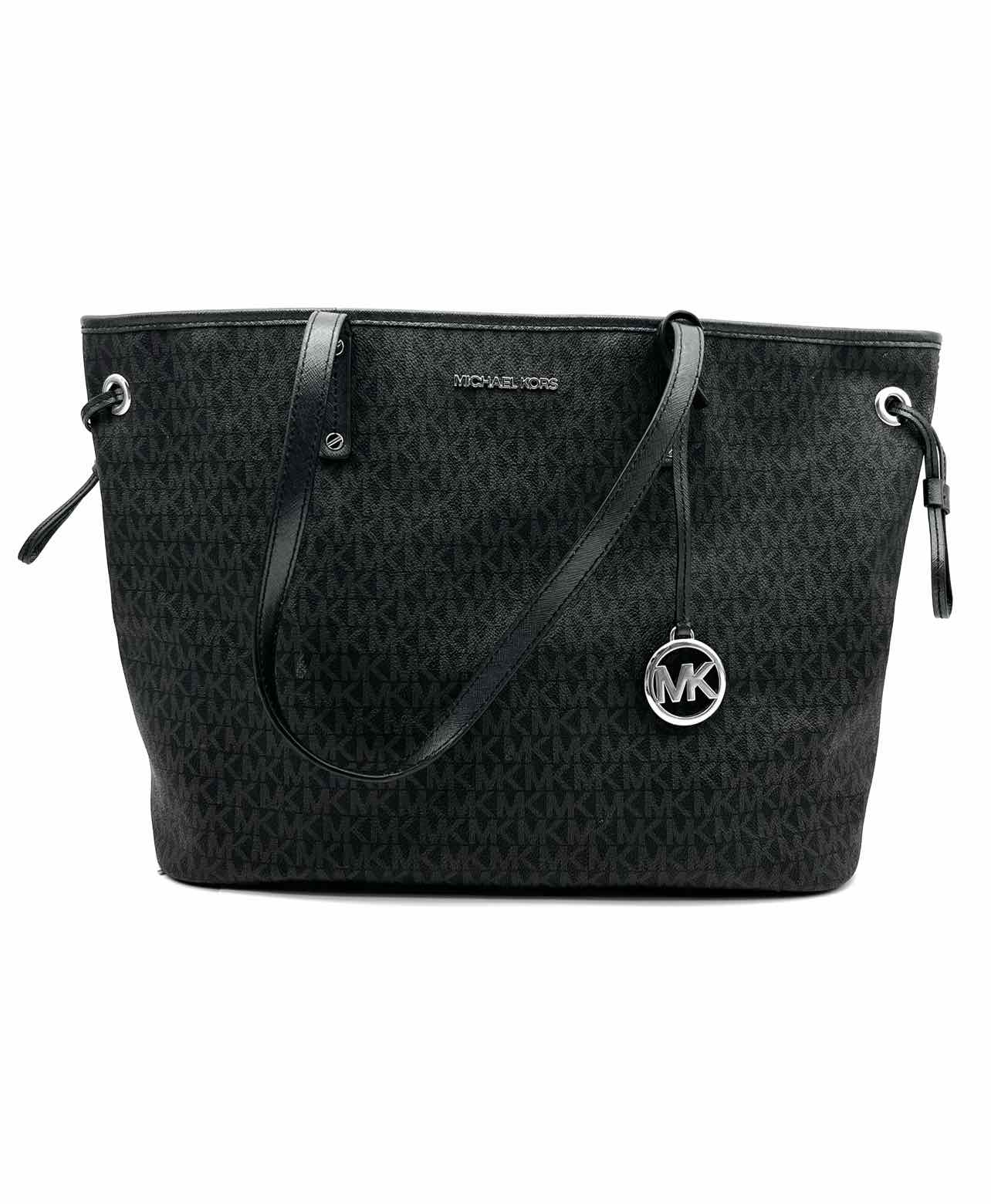 Michael Michael Kors Black/Gray Leather Drawstring Monogrammed AS IS Tote