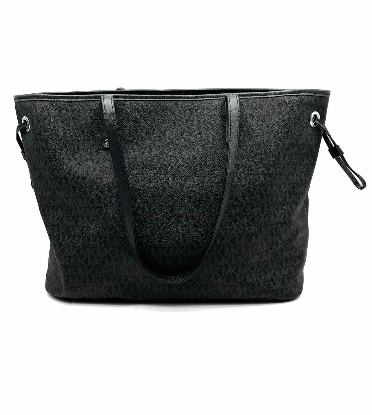 Michael Michael Kors Black/Gray Leather Drawstring Monogrammed AS IS Tote - Image 2
