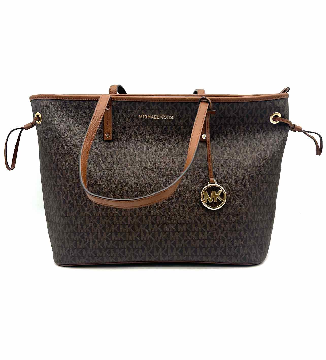 Michael Michael Kors Chocolate/Brown Drawstring Monogrammed Leather Tote