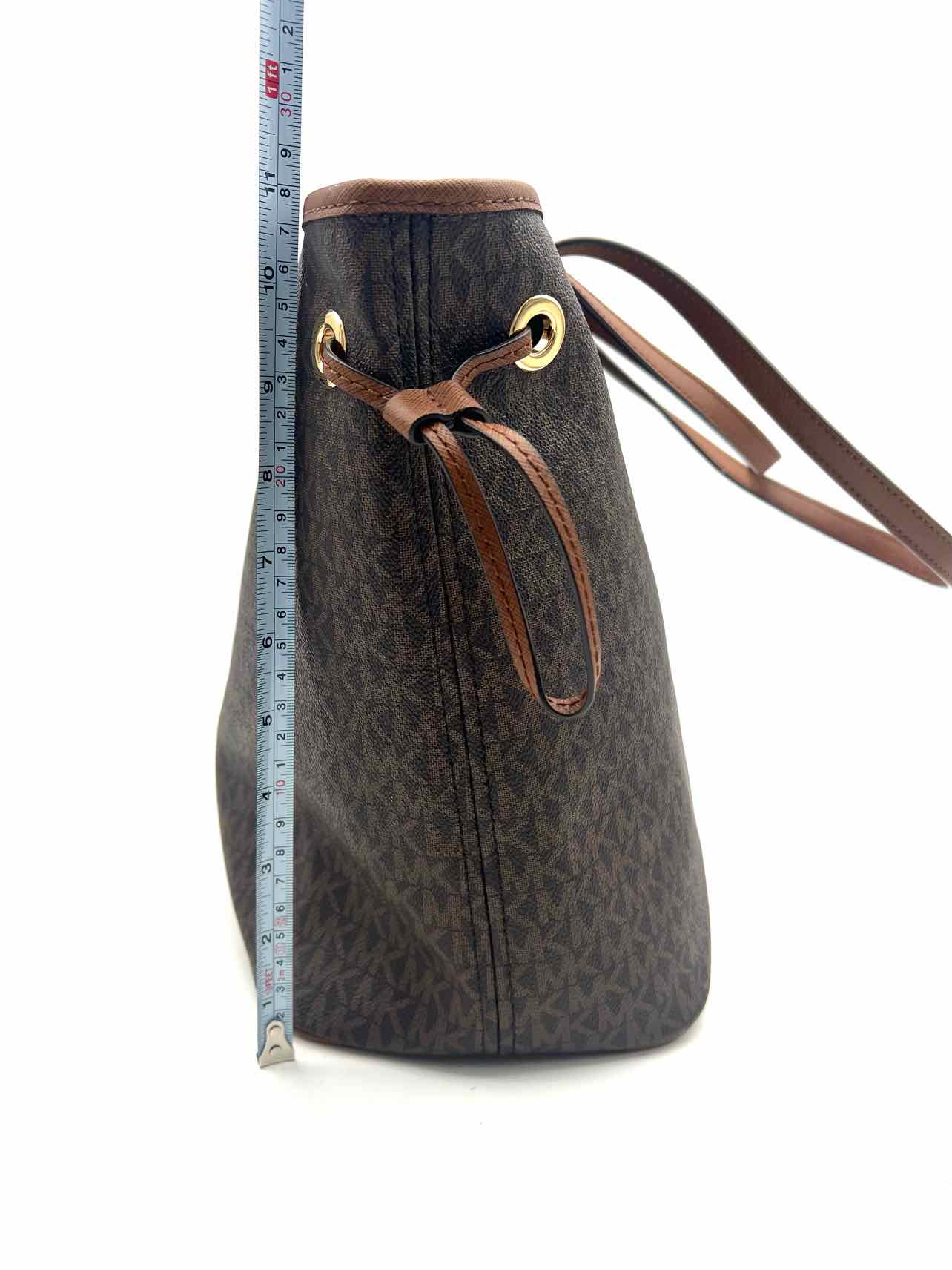 Michael Michael Kors Chocolate/Brown Drawstring Monogrammed Leather Tote - Image 10
