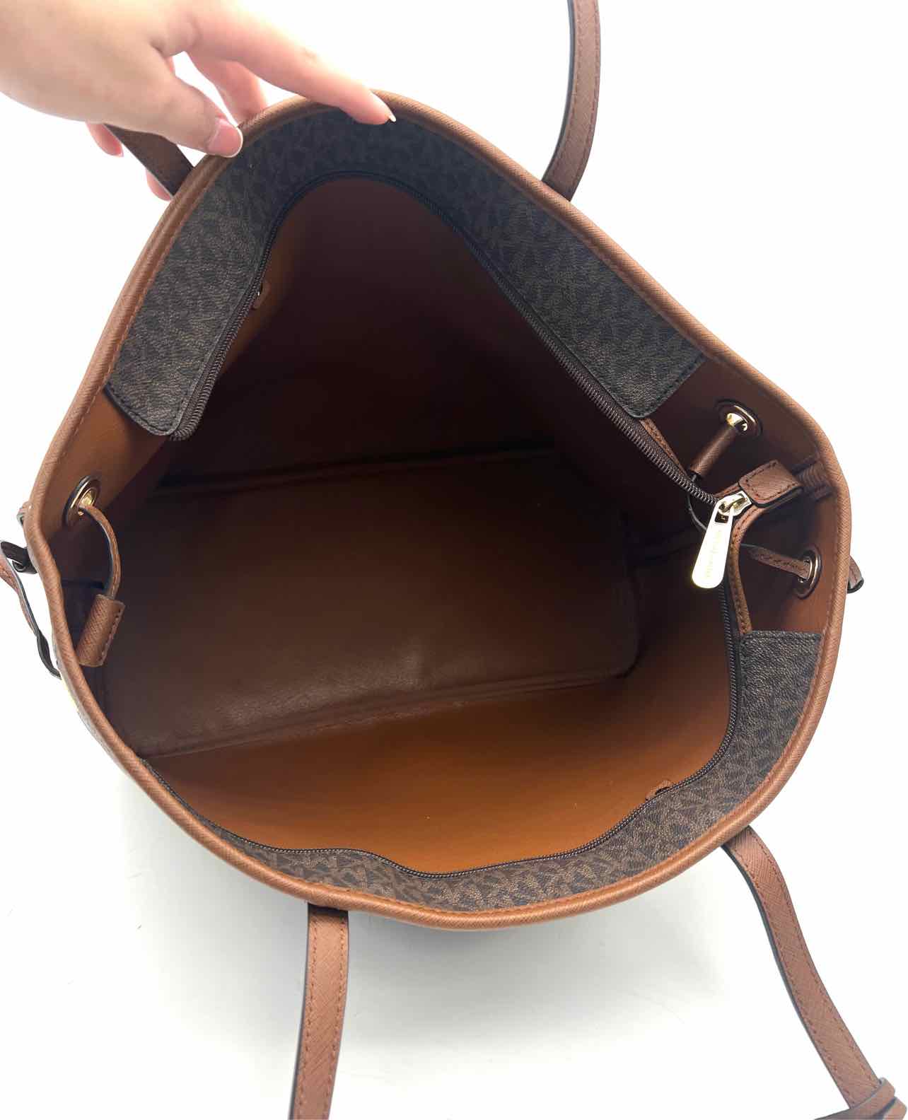 Michael Michael Kors Chocolate/Brown Drawstring Monogrammed Leather Tote - Image 5
