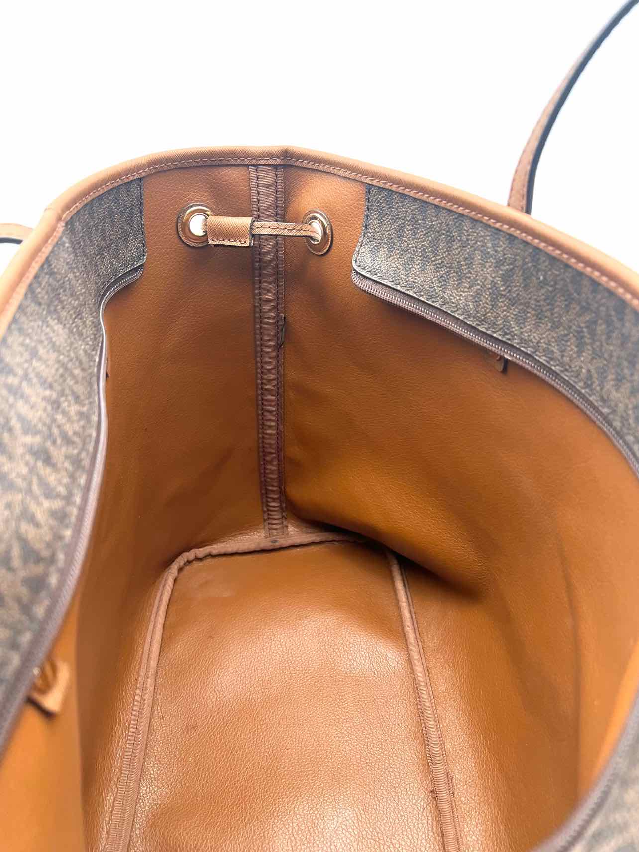 Michael Michael Kors Chocolate/Brown Drawstring Monogrammed Leather Tote - Image 8
