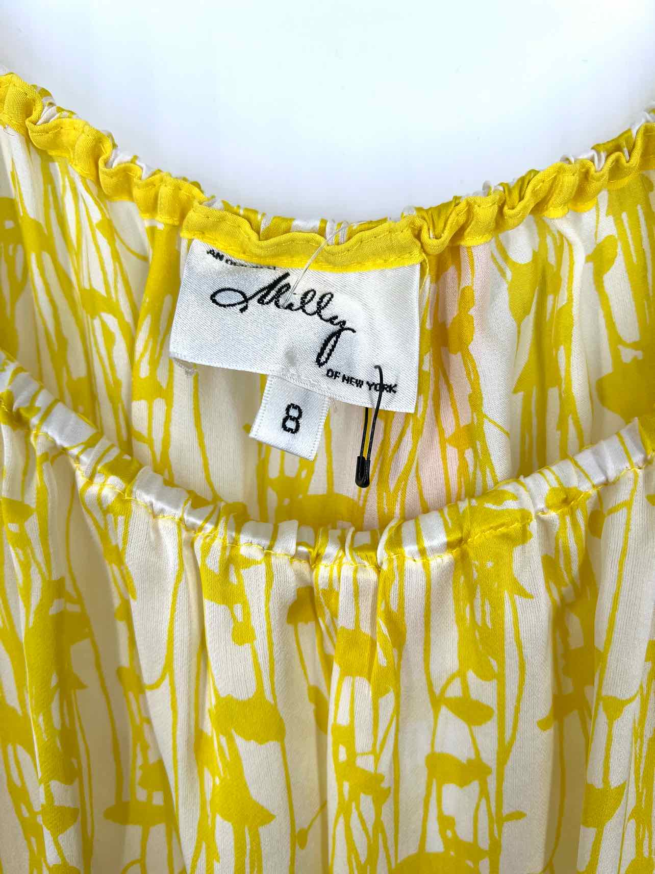 Milly Size 8 White/Yellow Print Silk Designer Top-Short Sleeve - Image 3